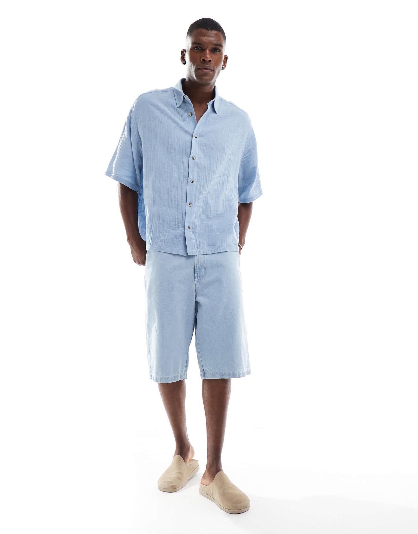 ASOS DESIGN cheesecloth textured regular shirt in blue