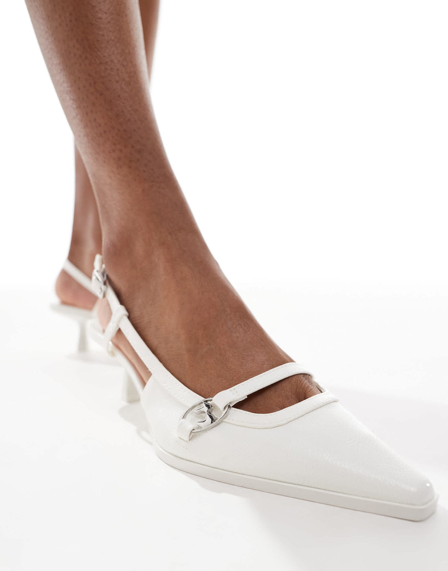 Bershka pointed kitten heeled sandals in white