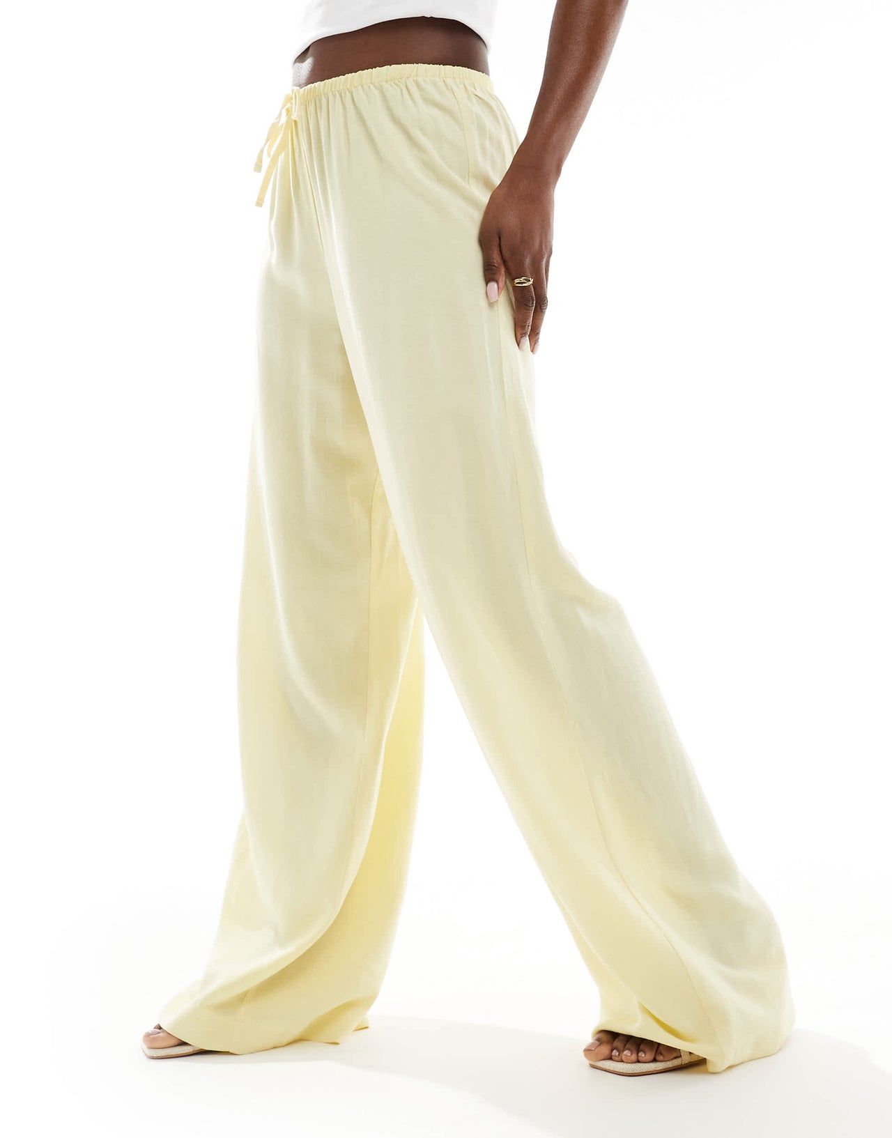 ASOS DESIGN wide leg linen pull on trouser in buttermilk