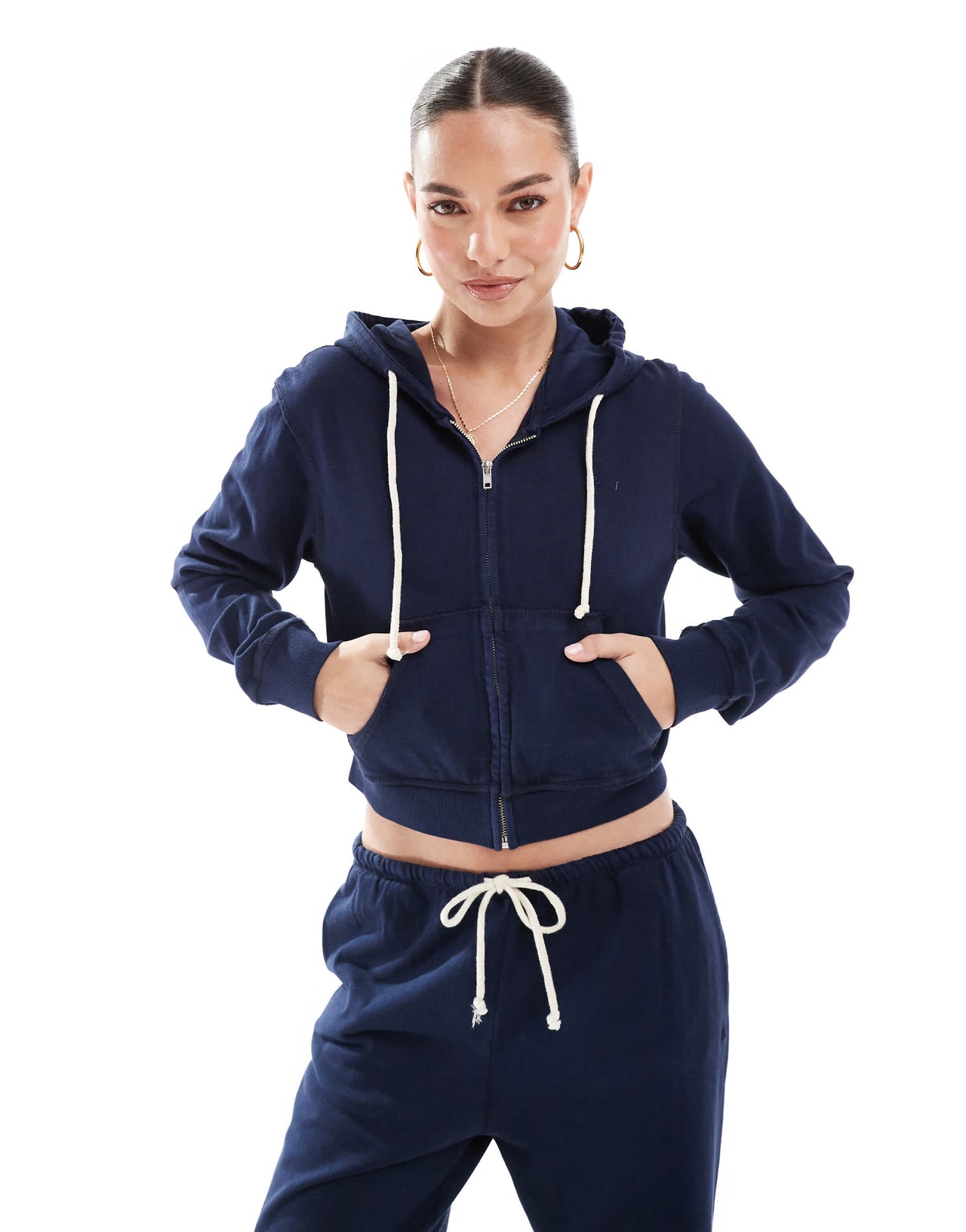 Pull&Bear zip through hoodie co-ord in navy