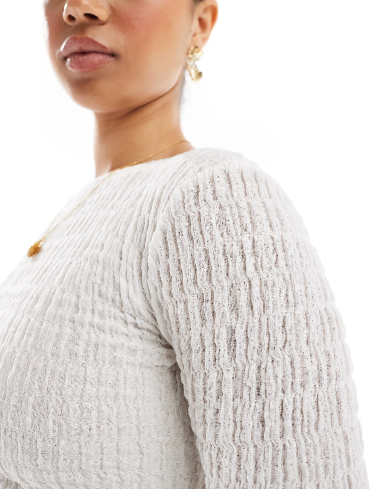 Pull&Bear textured long sleeve asymmetric top co-ord in ecru