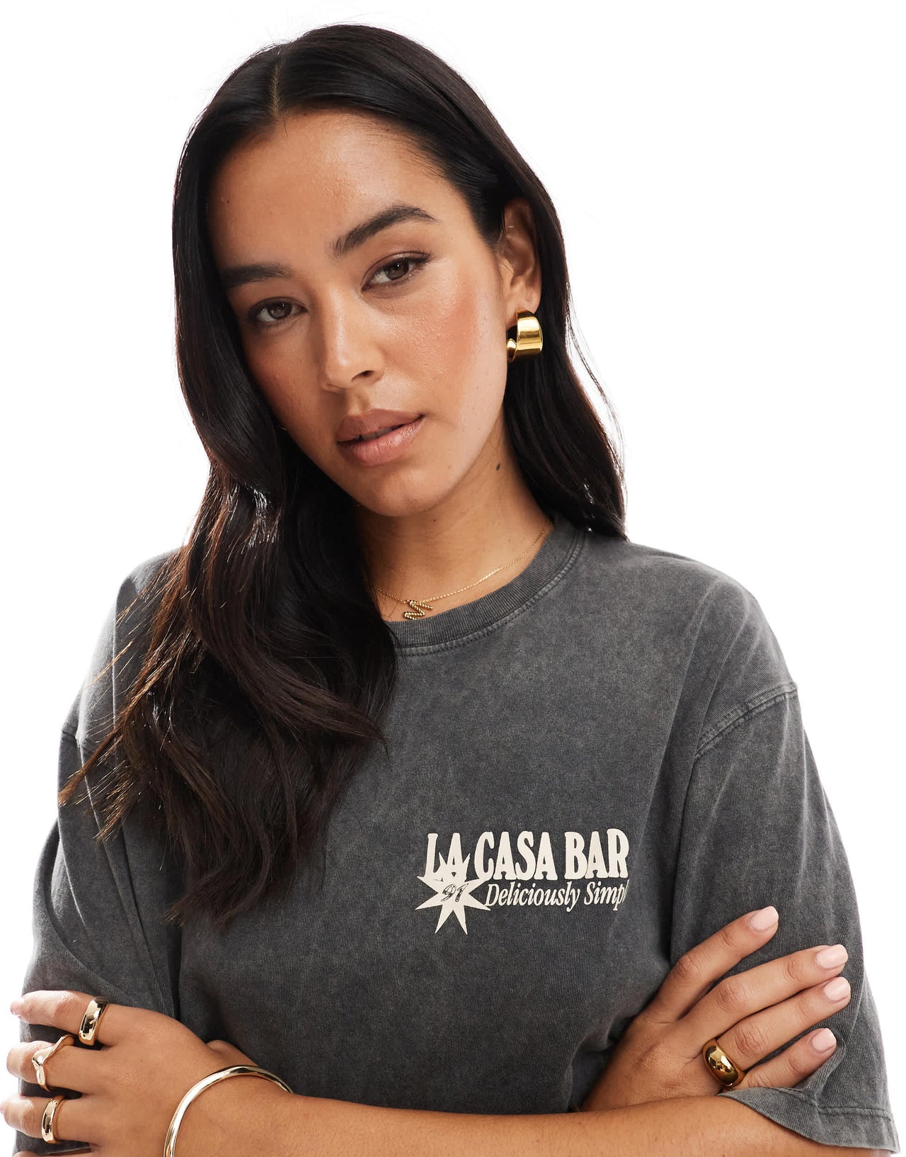 Pull&Bear 'Fresco Bar' oversized graphic tee in washed grey
