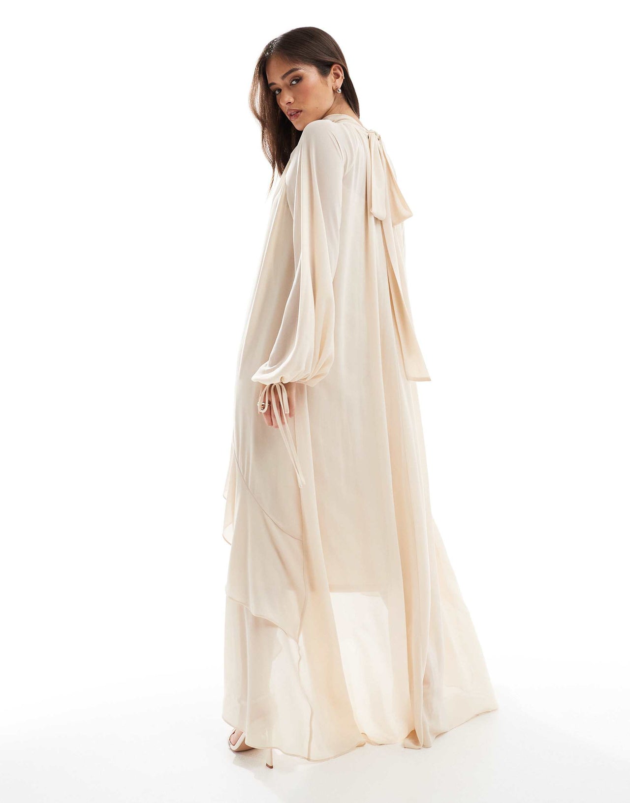 TFNC chiffon maxi dress with tiered hem in mink