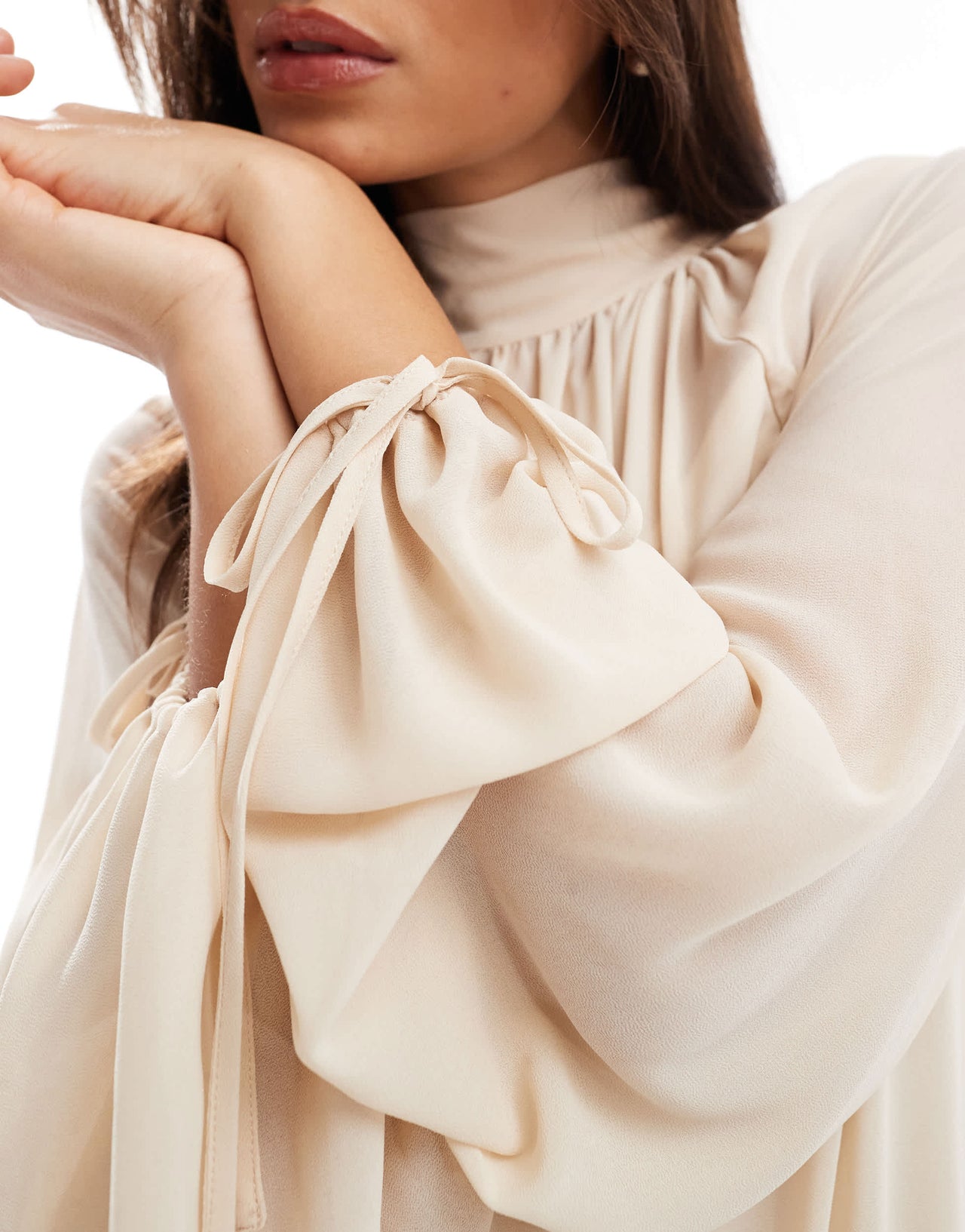 TFNC chiffon maxi dress with tiered hem in mink