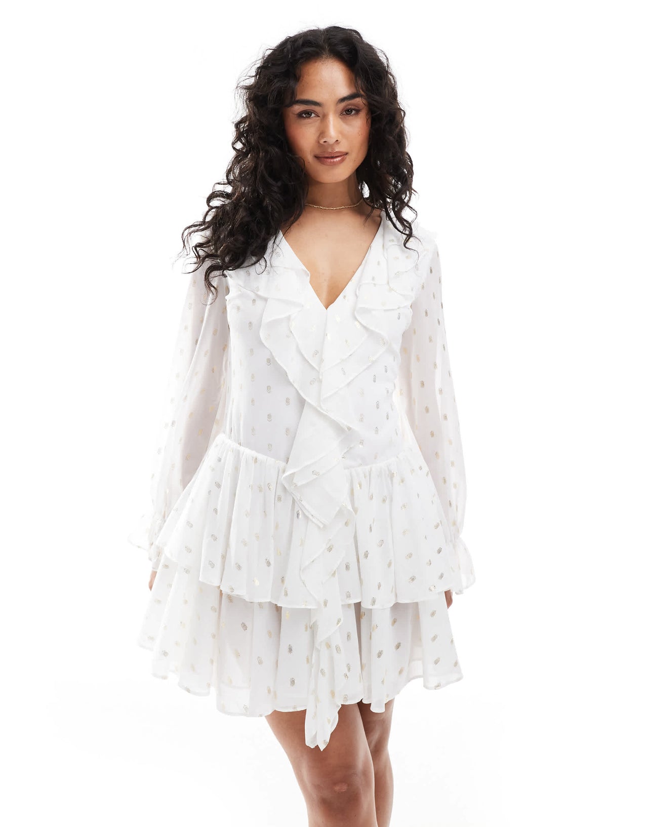 TFNC tiered mini dress with ruffle detail in cream