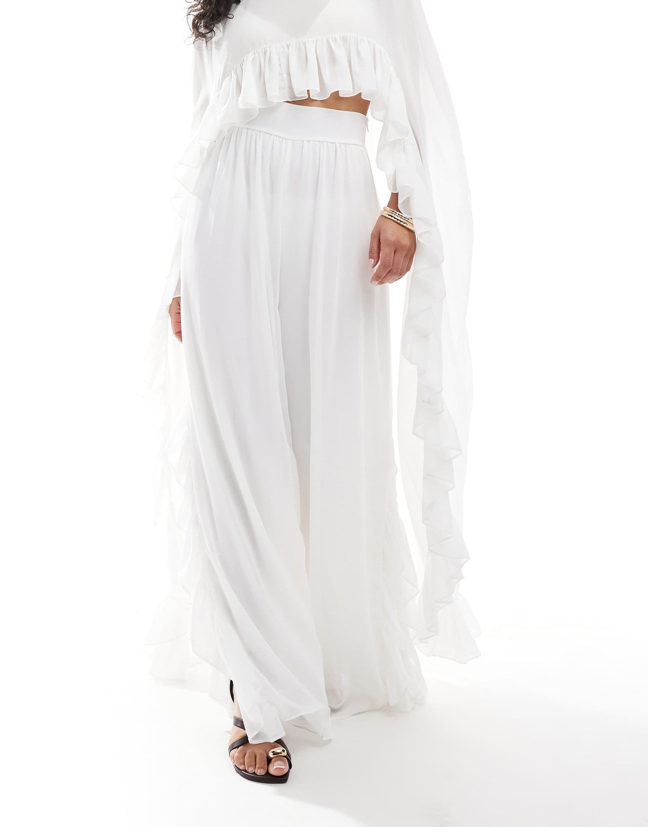 TFNC chiffon high waisted trousers in cream co-ord