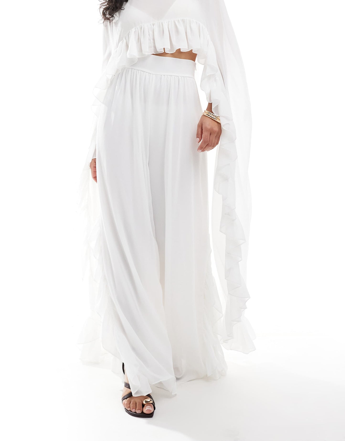 TFNC chiffon high waisted trousers in cream co-ord
