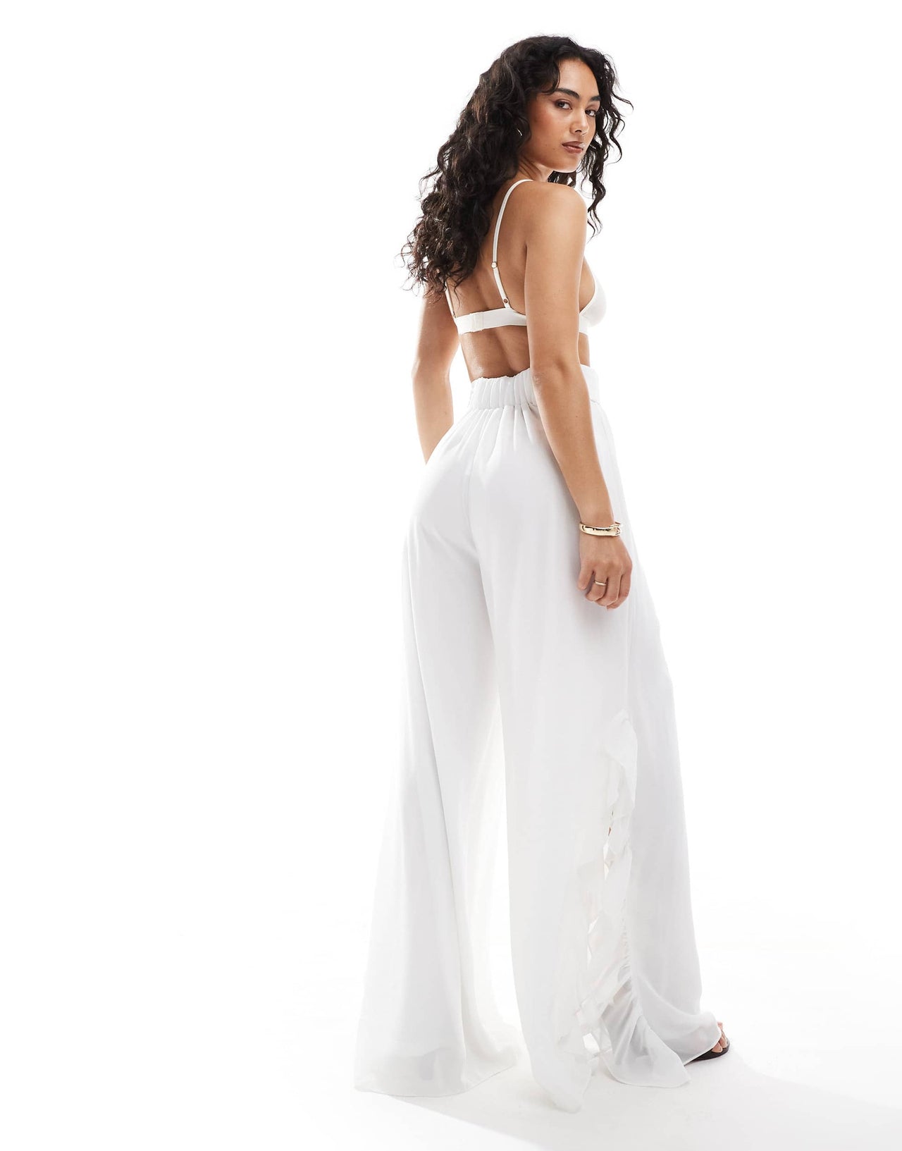 TFNC chiffon high waisted trousers in cream co-ord