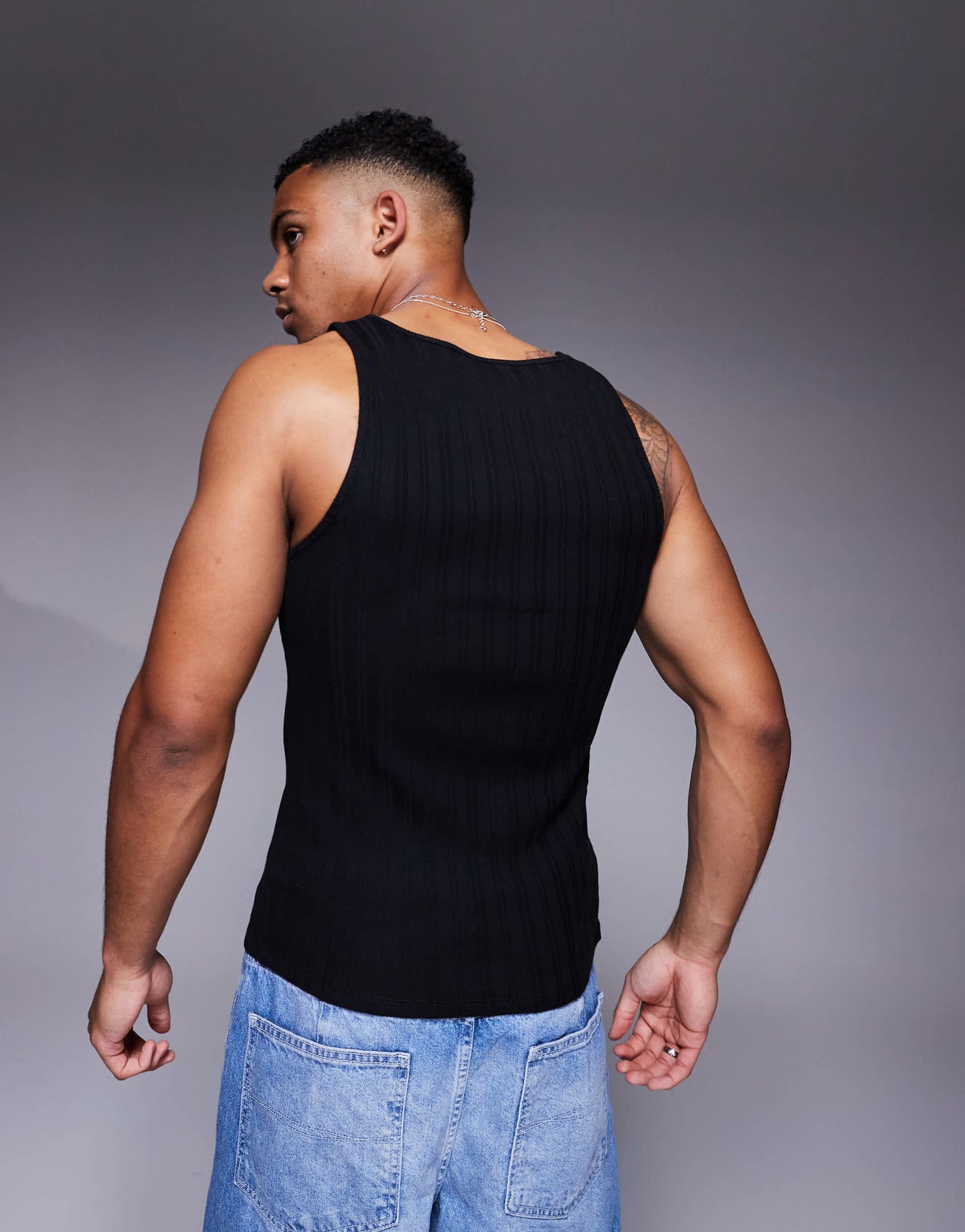 ASOS DESIGN muscle fit t-shirt with high square neck in black rib