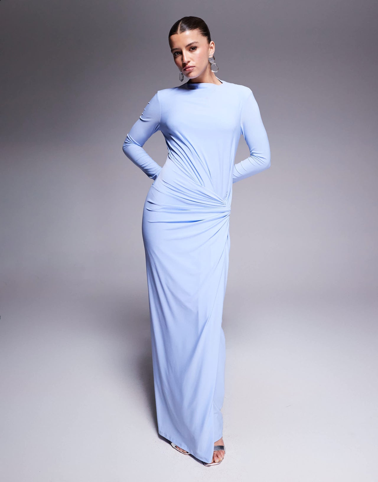 Daska twist front dress in soft blue