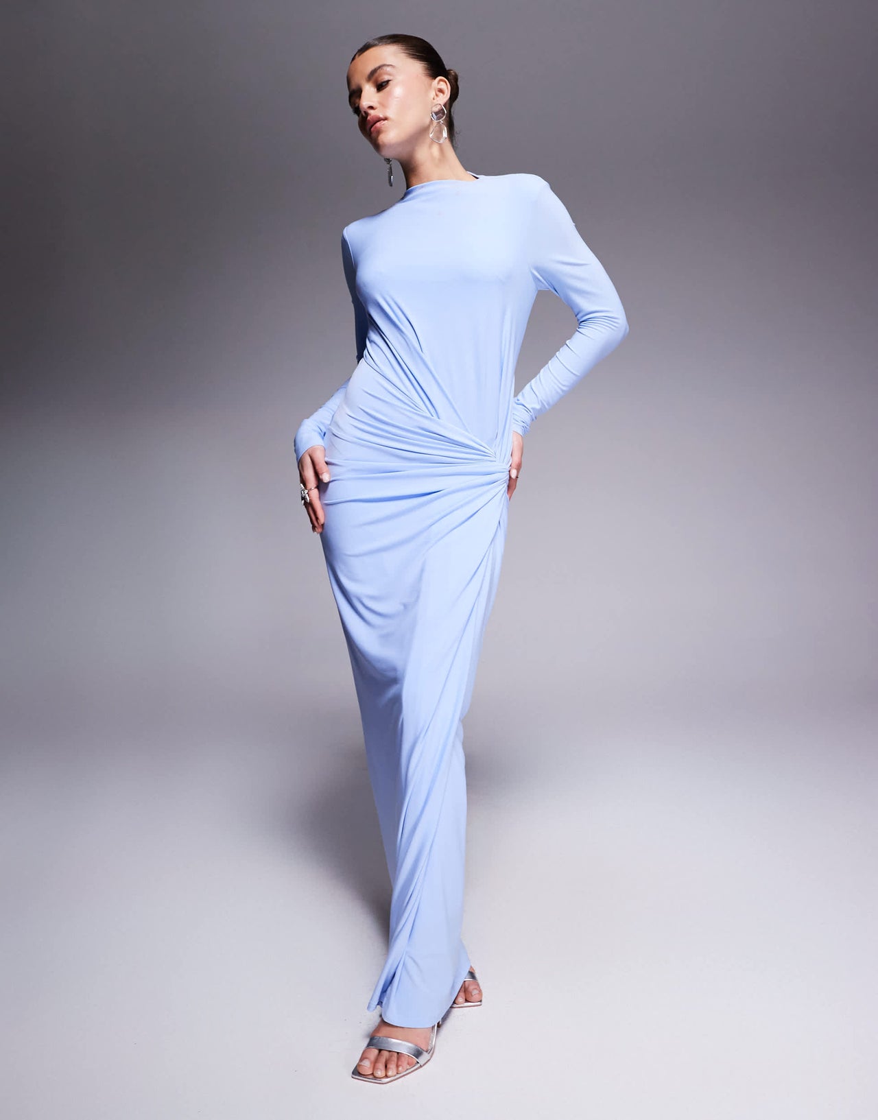 Daska twist front dress in soft blue