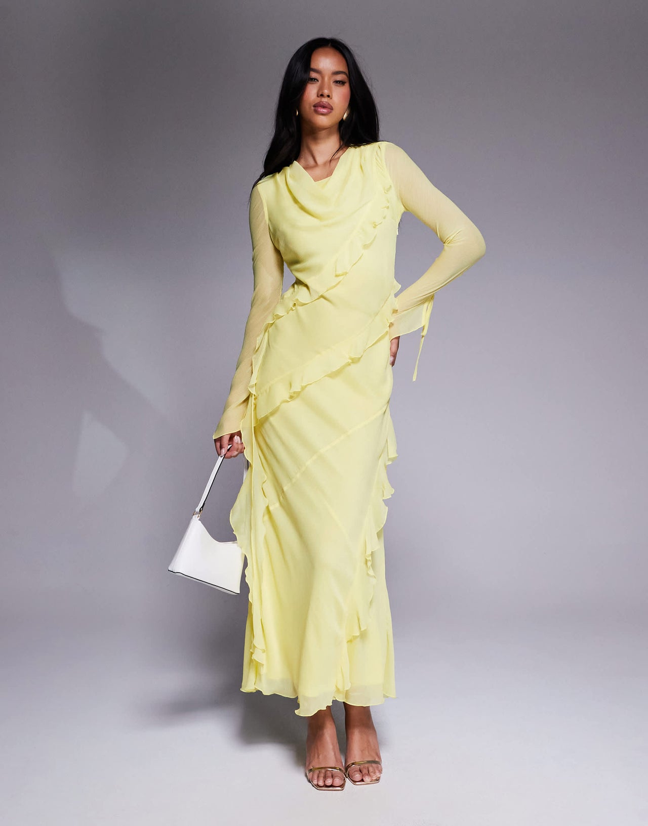 Daska chiffon ruffle maxi dress in Lemon