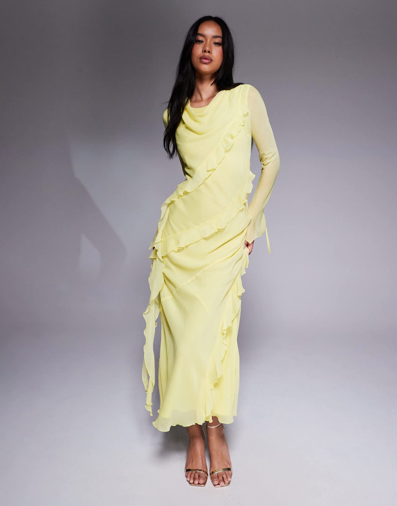 Daska chiffon ruffle maxi dress in Lemon
