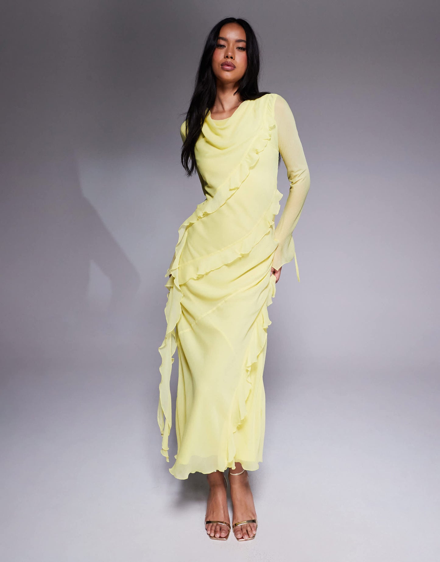 Daska chiffon ruffle maxi dress in Lemon