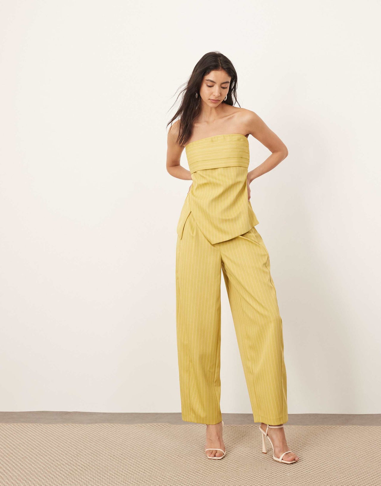 ARRANGE structured bandeau top co ord in pistachio stripe