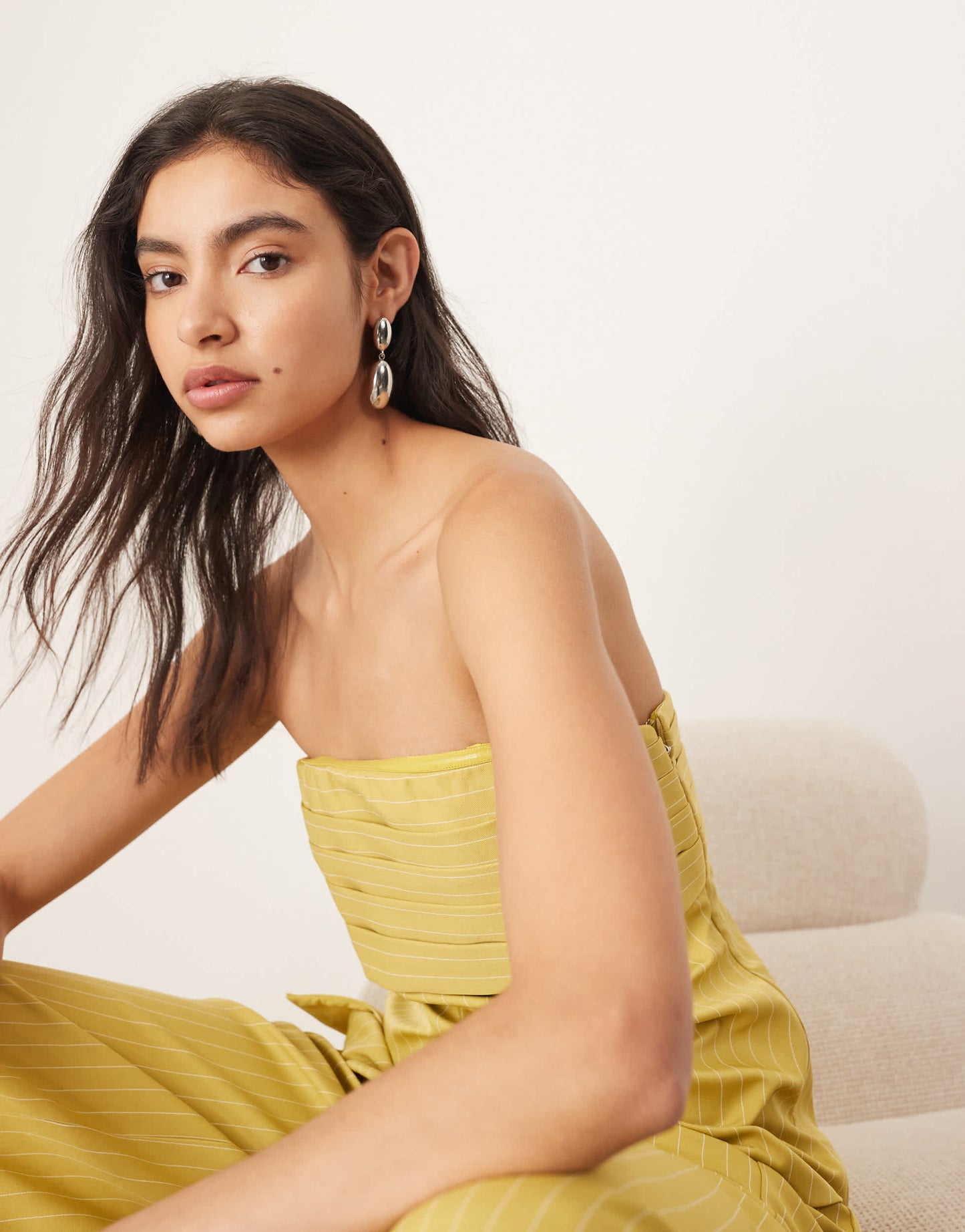 ARRANGE structured bandeau top co ord in pistachio stripe