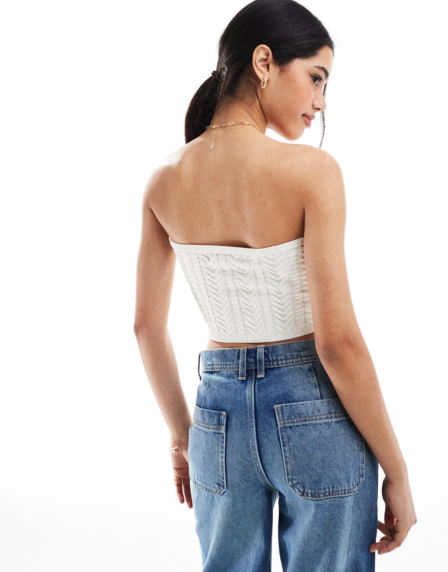 Bershka knitted bandeau top in ecru