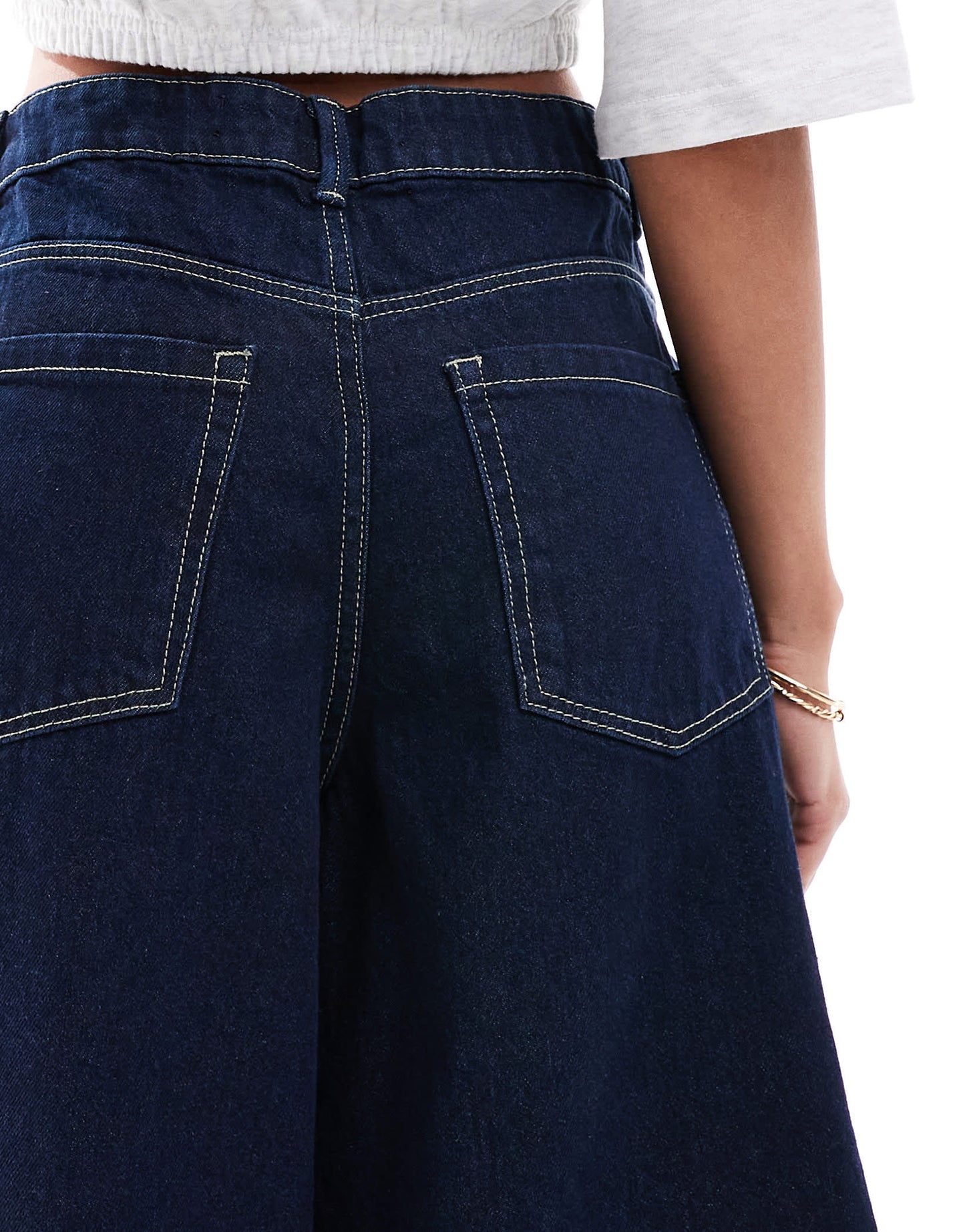 Bershka baggy denim jorts in authentic indigo