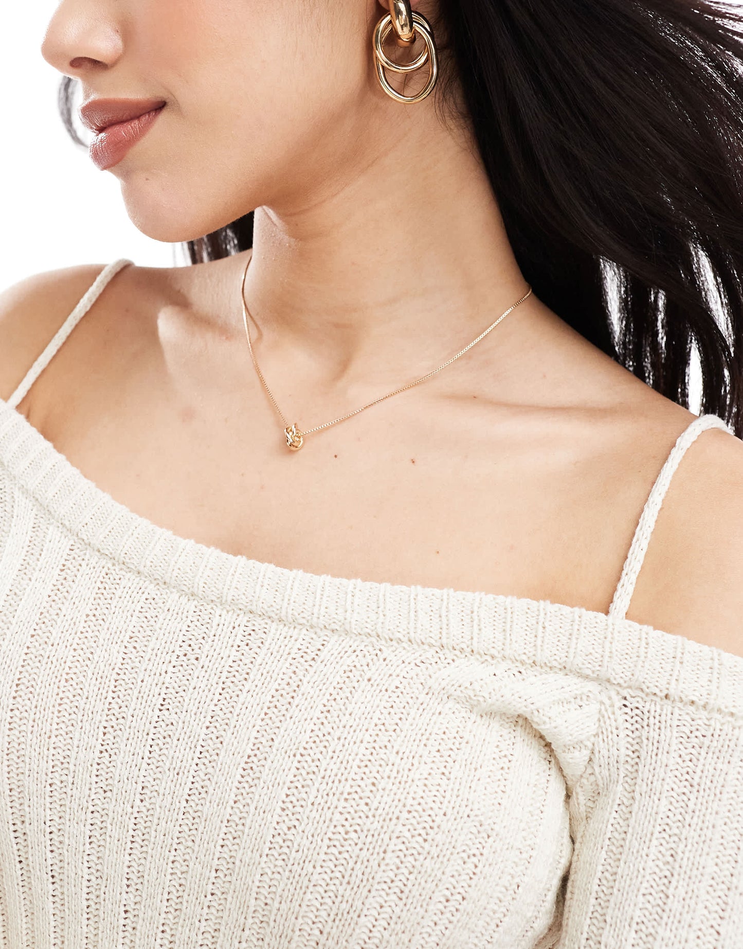 Bershka ribbed knitted hankerchief hem top in ecru