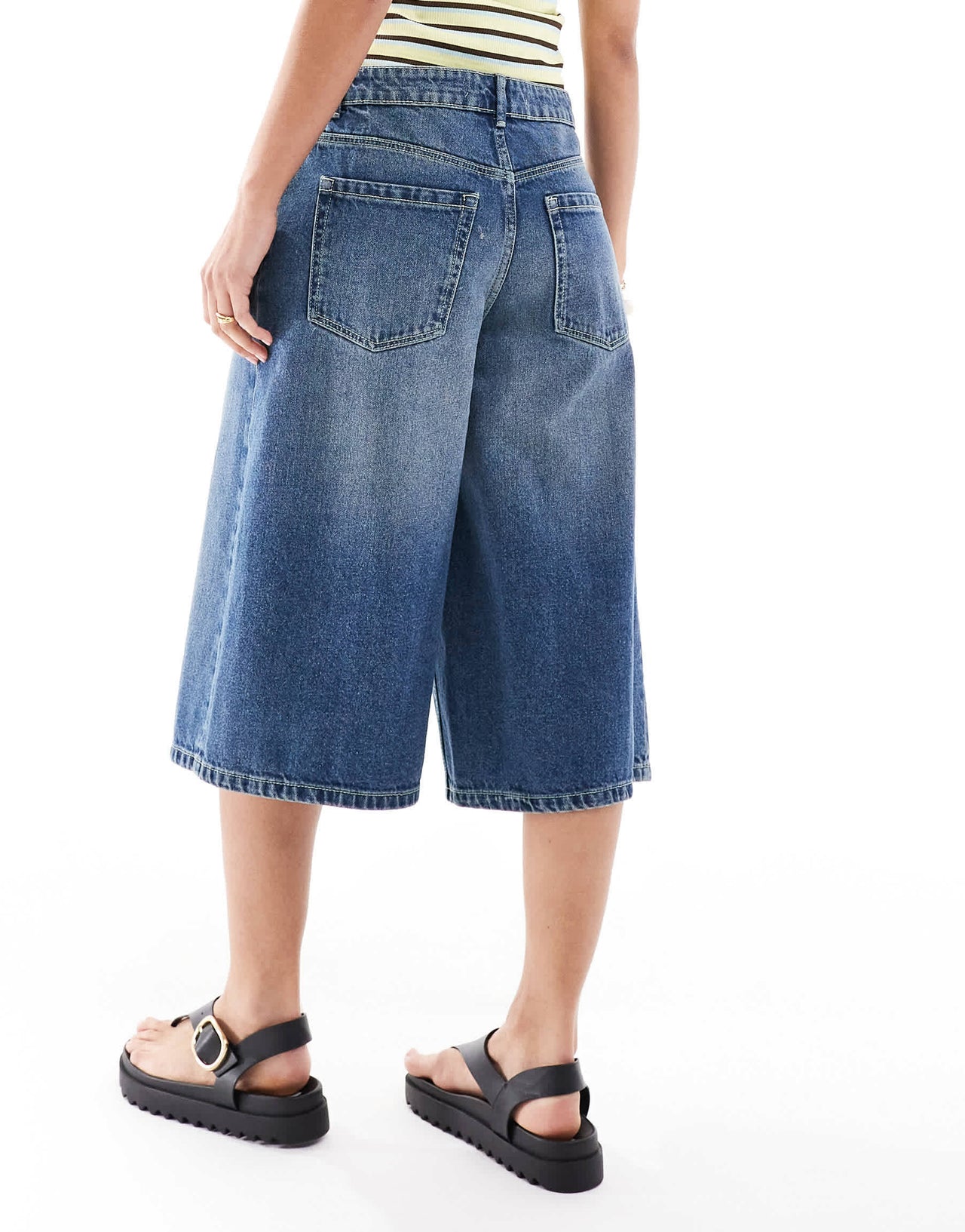 Bershka baggy denim jorts in washed blue