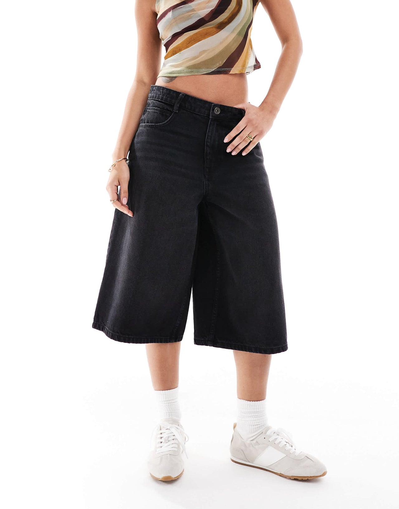 Bershka baggy denim Shorts in washed black