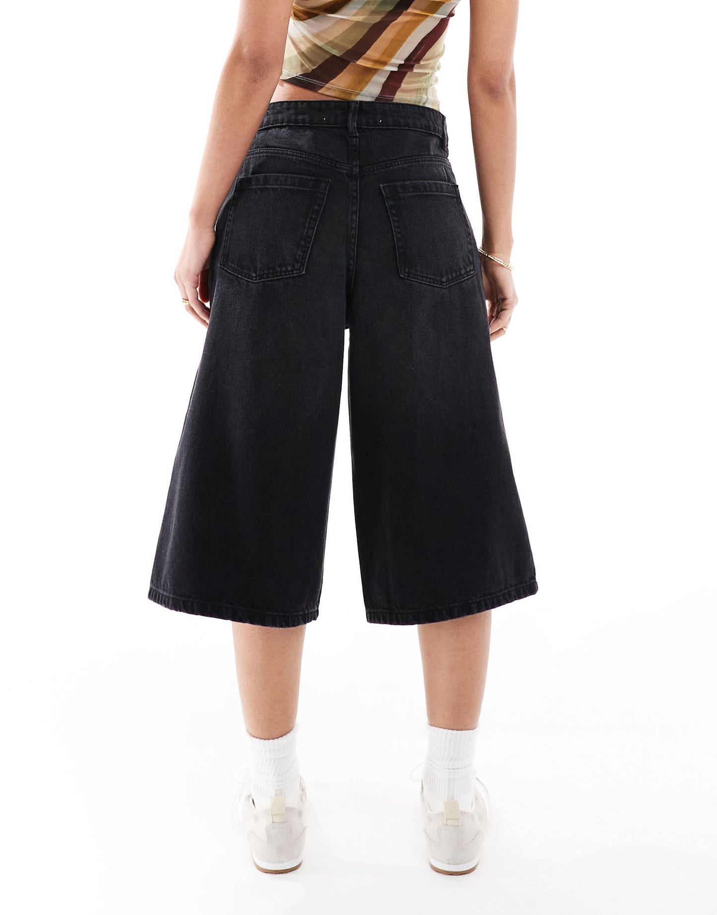 Bershka baggy denim Shorts in washed black