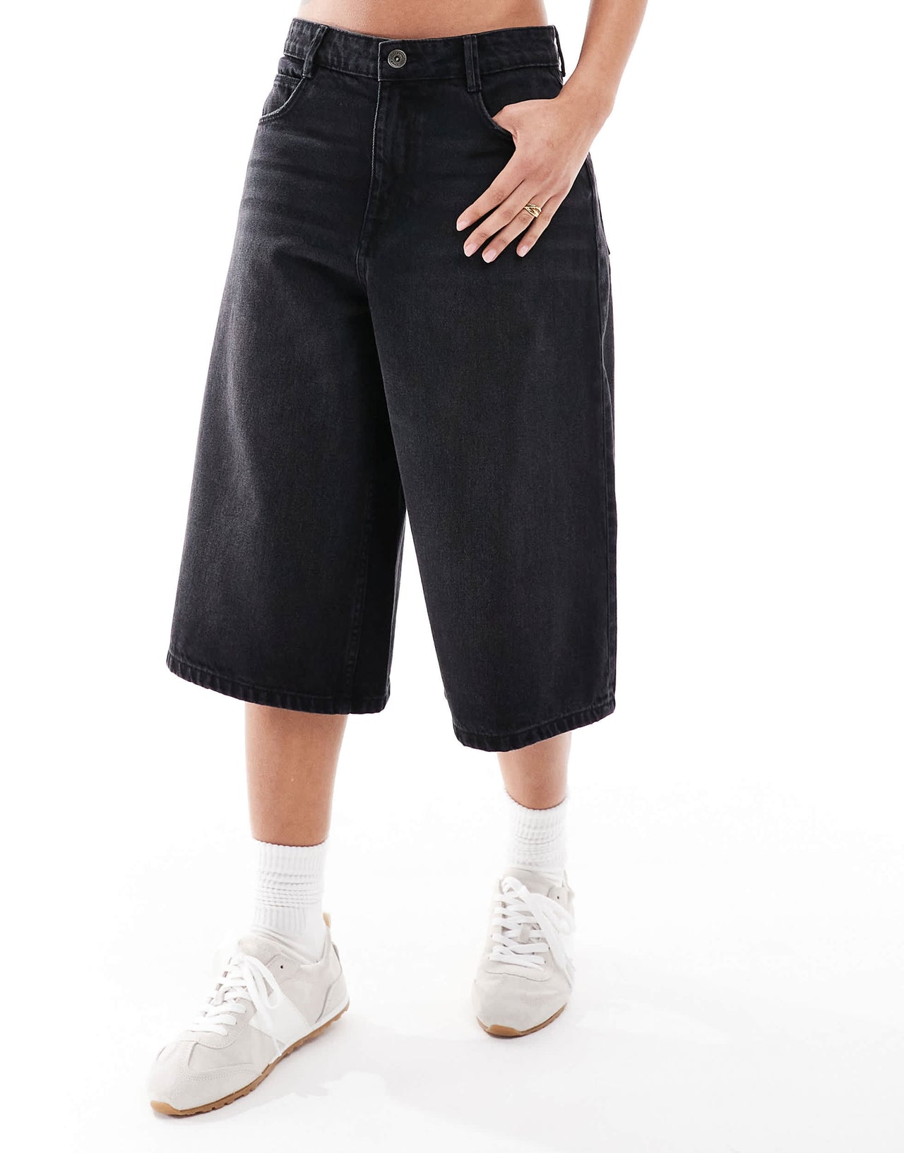 Bershka baggy denim Shorts in washed black
