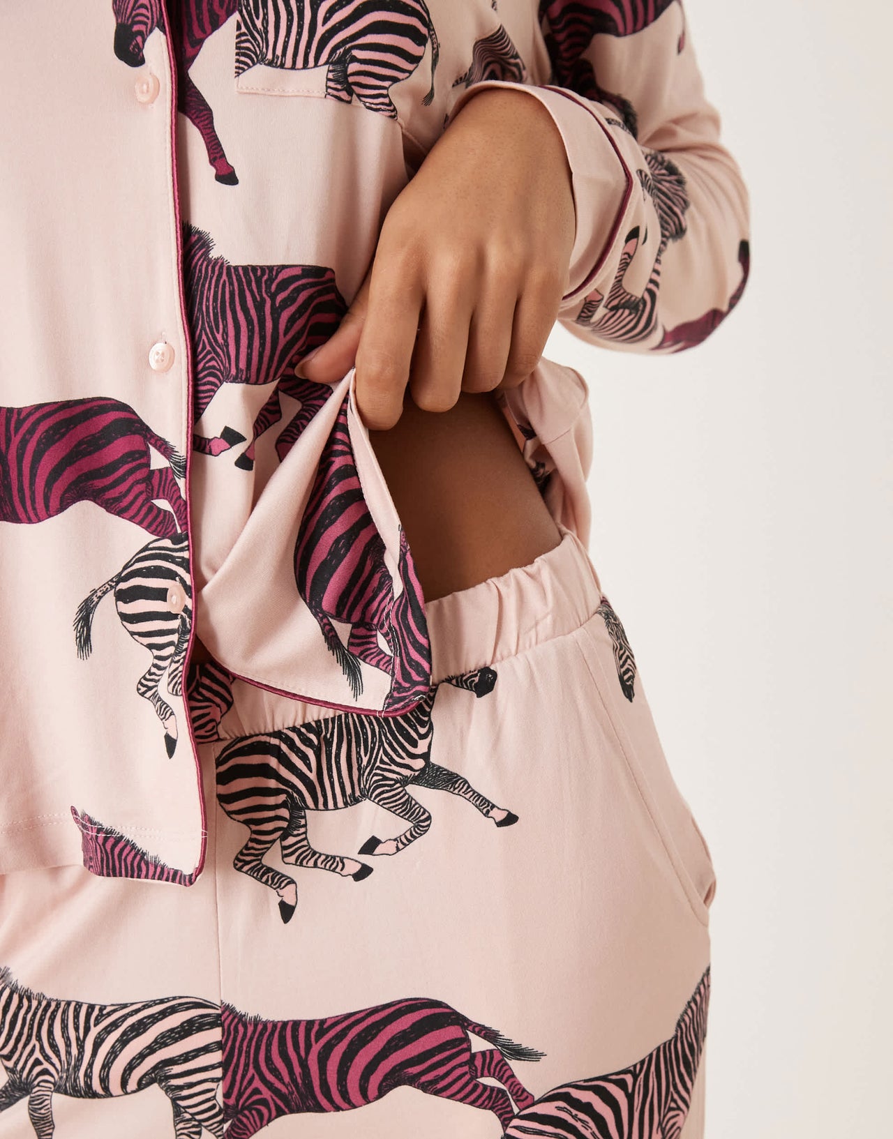 Chelsea Peers poly long sleeve revere pyjama set in zebra print