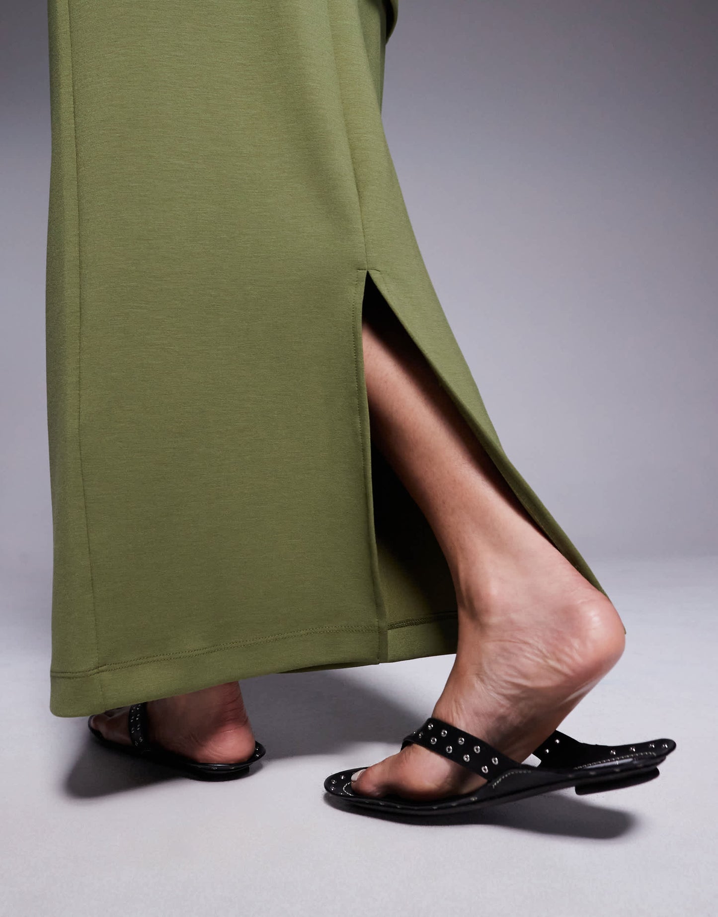 River Island clean neoprene maxi skirt in khaki