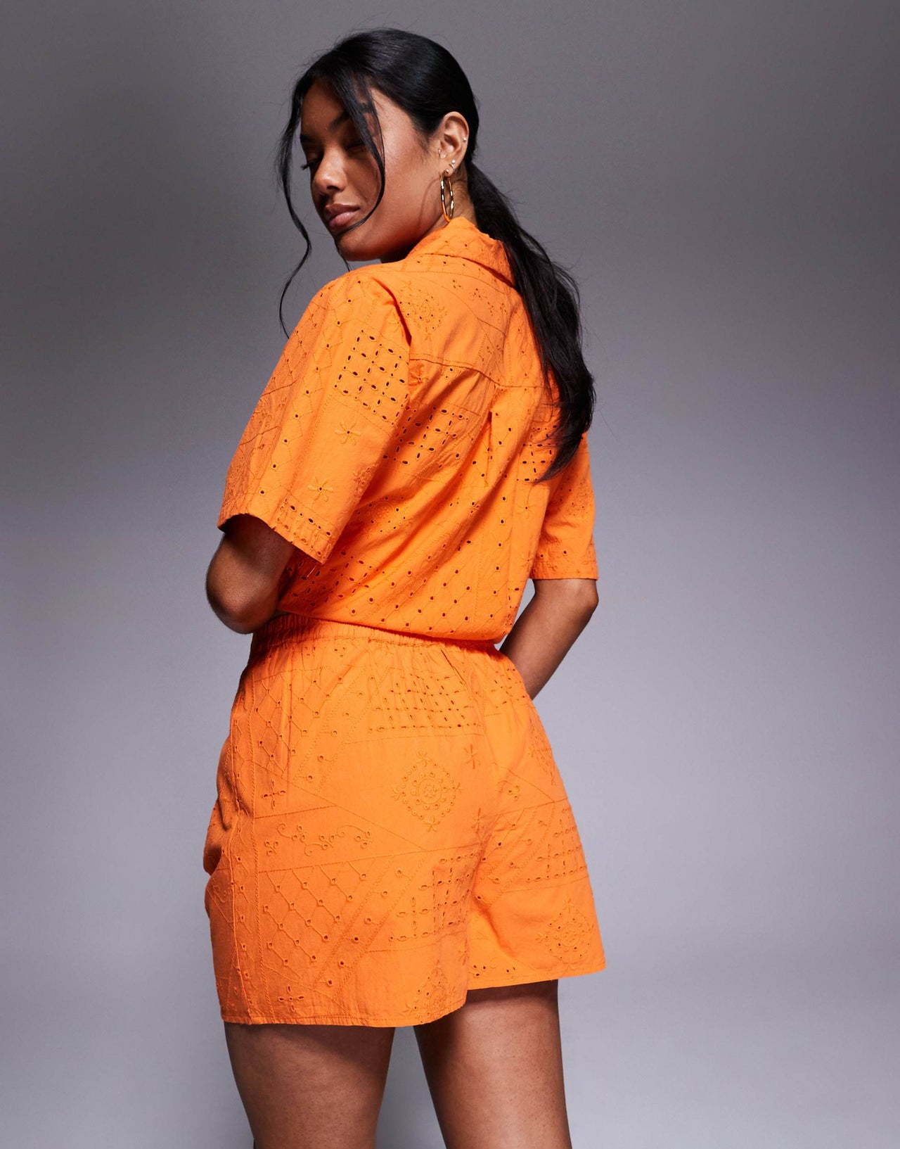 River Island broderie short co-ord in orange