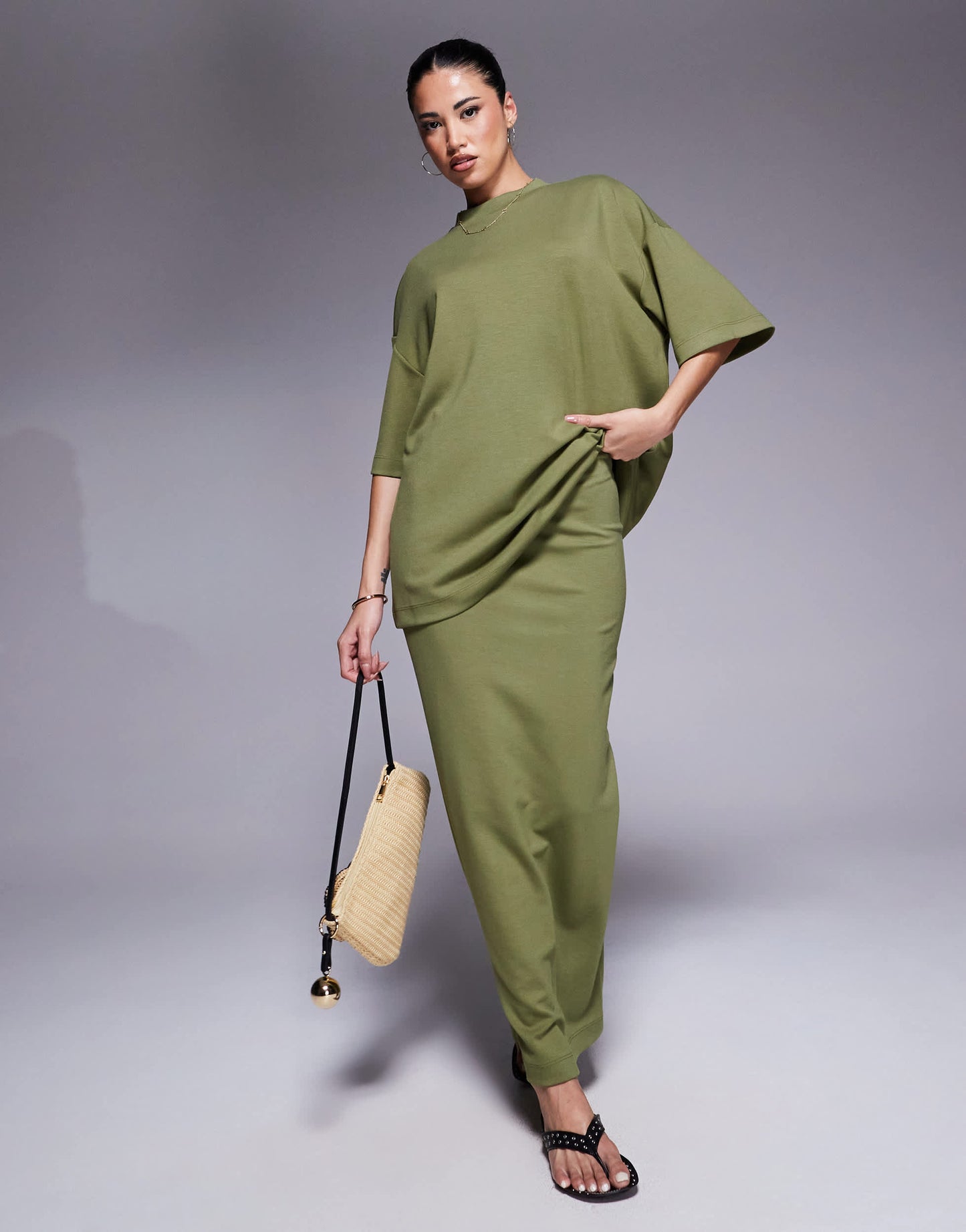 River Island clean oversized t-shirt in khaki