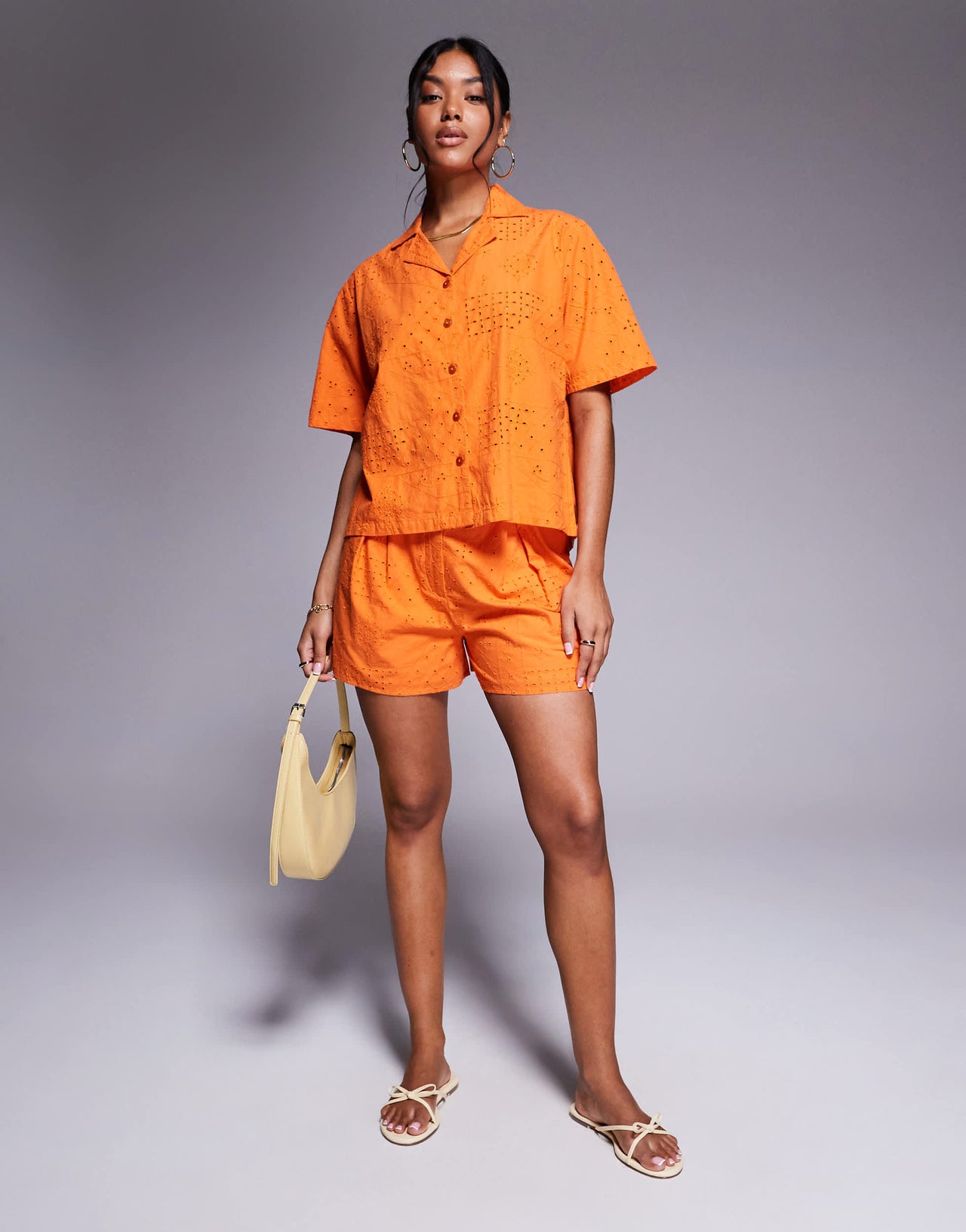 River Island broderie shirt co-ord in orange