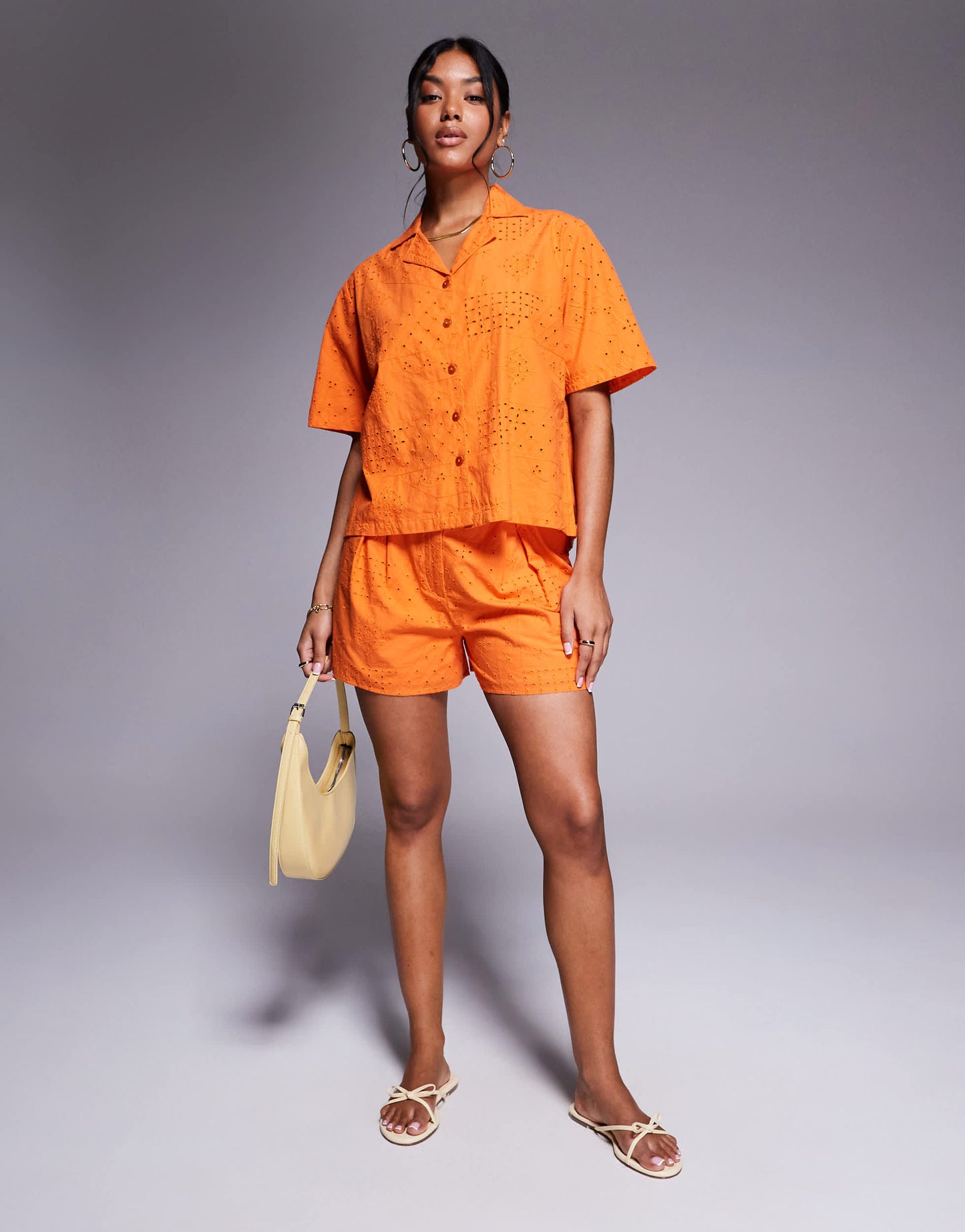 River Island broderie shirt co-ord in orange