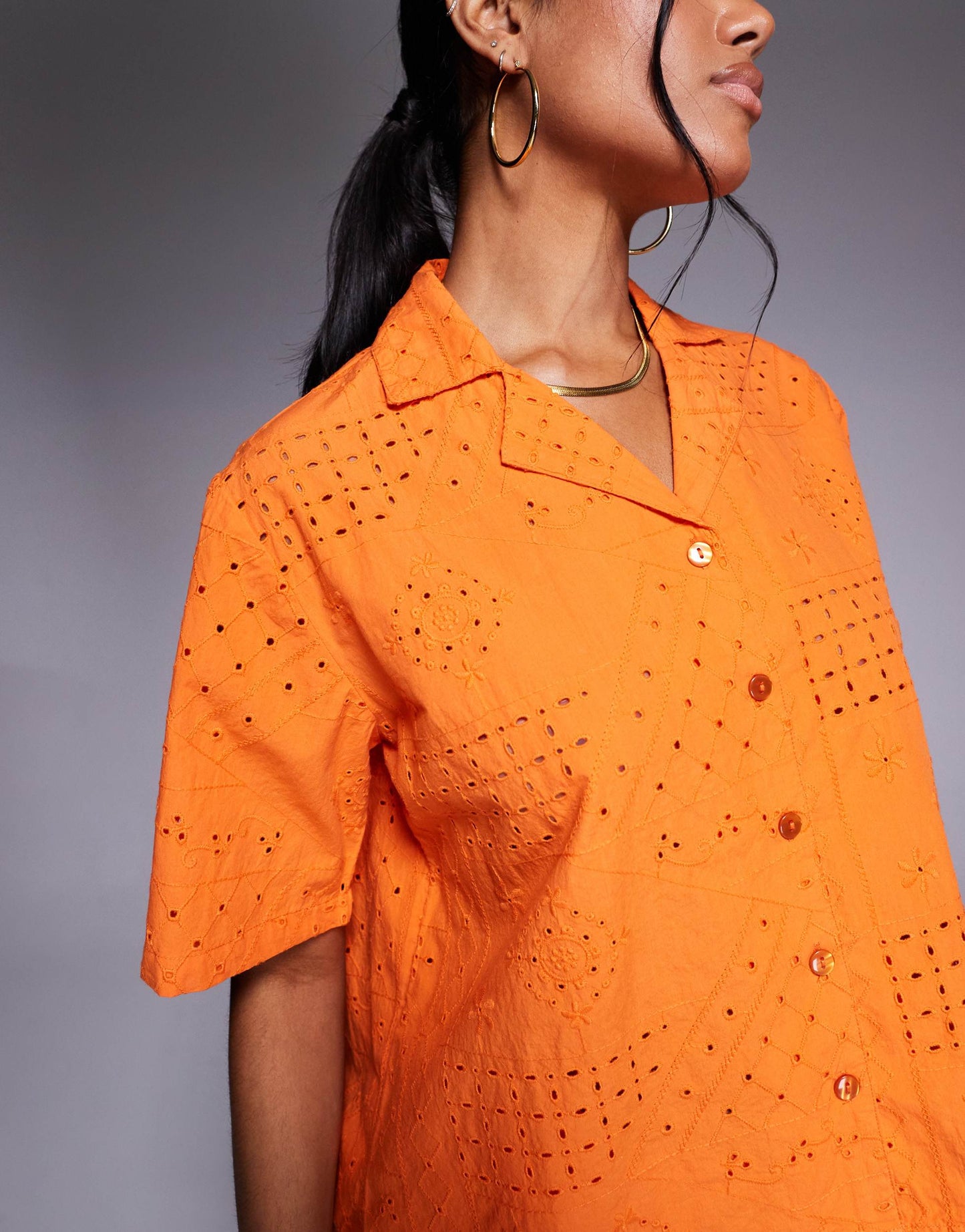 River Island broderie shirt co-ord in orange