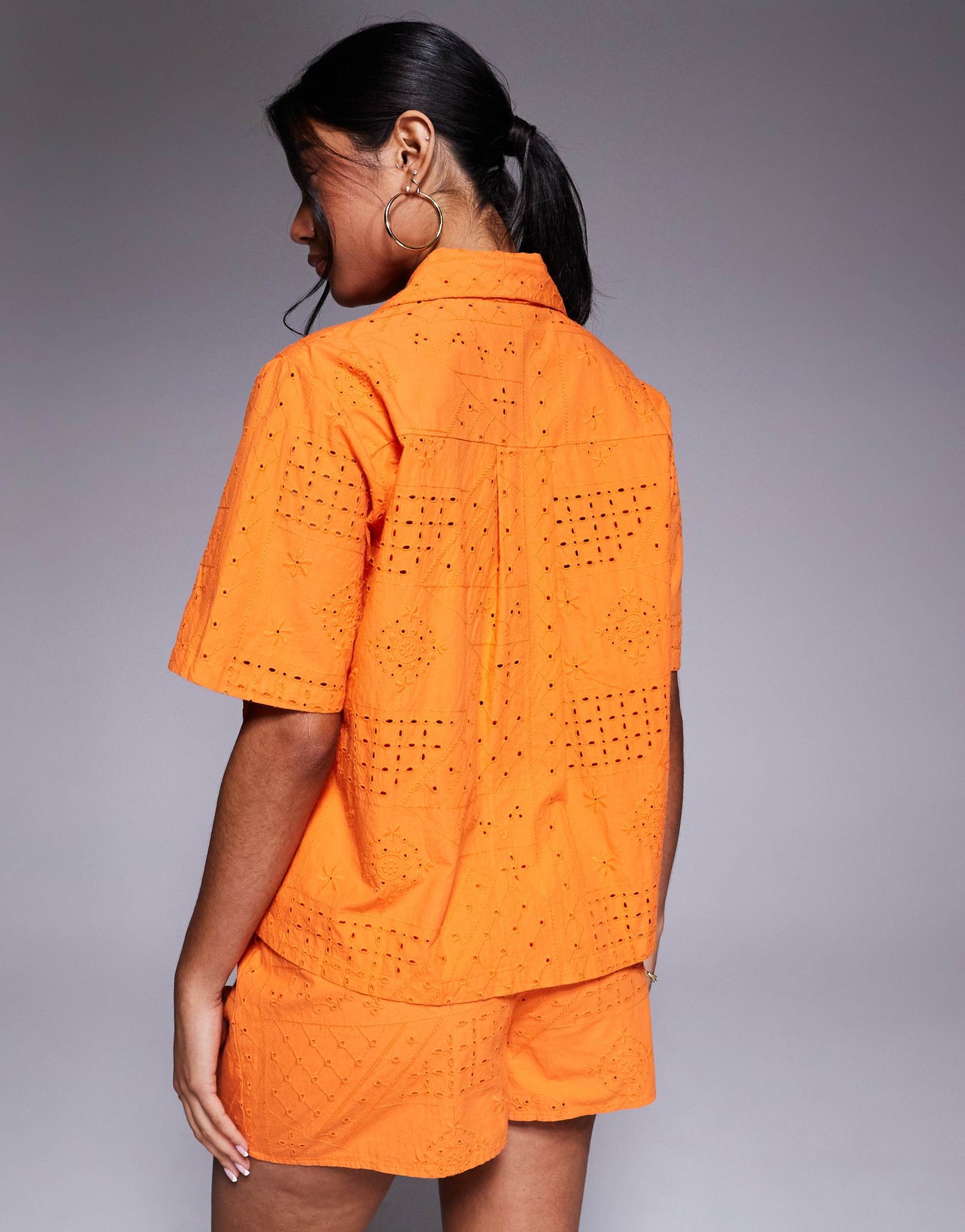 River Island broderie shirt co-ord in orange