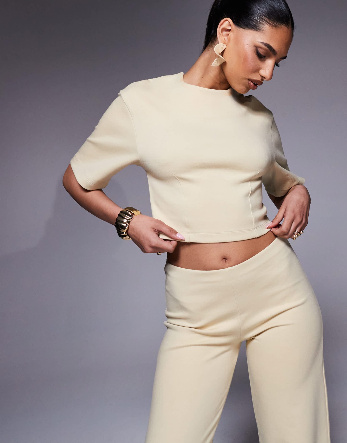 ASOS DESIGN sculpted interlock tee with half sleeve in lemon