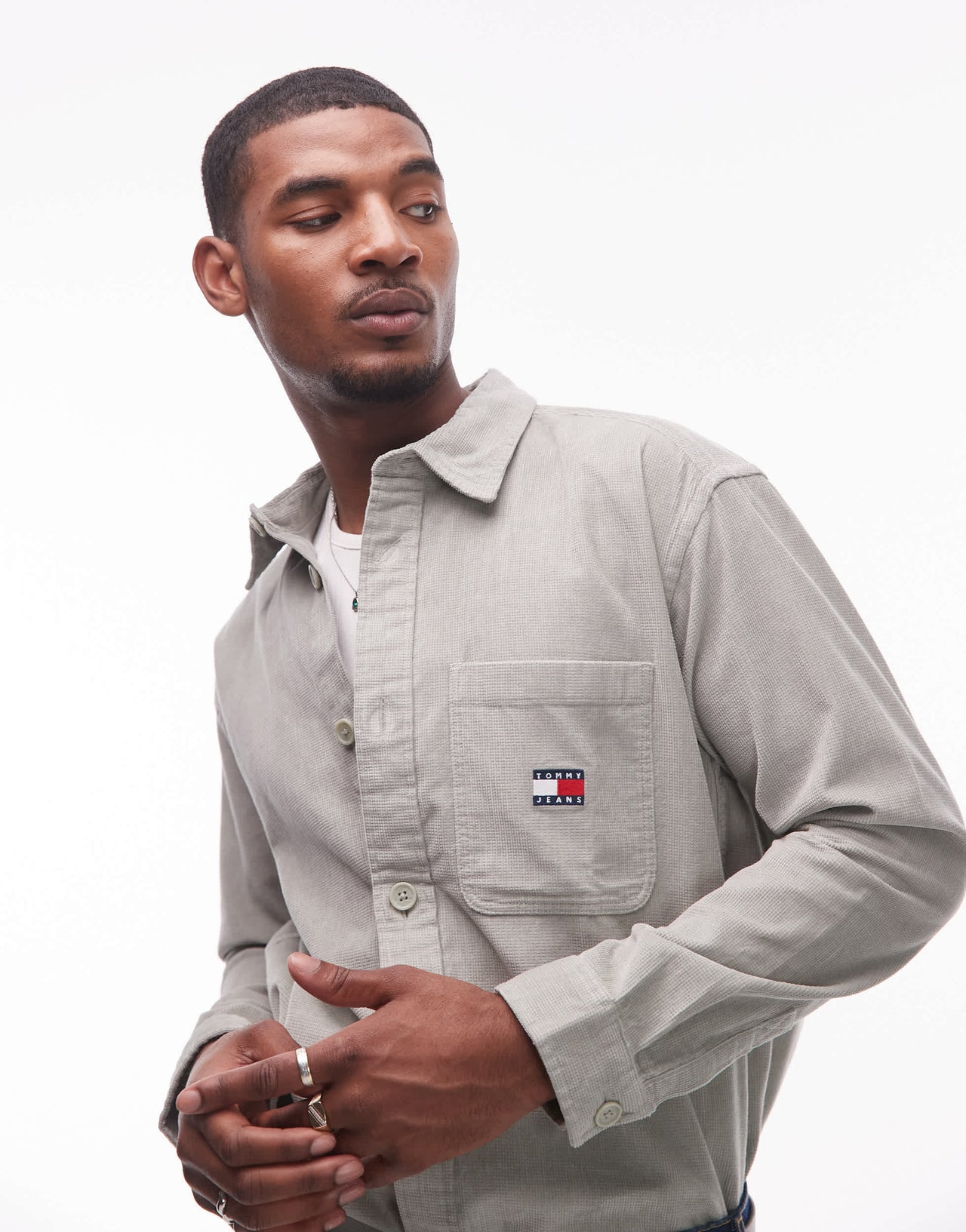 Tommy Jeans cord overshirt in sage green