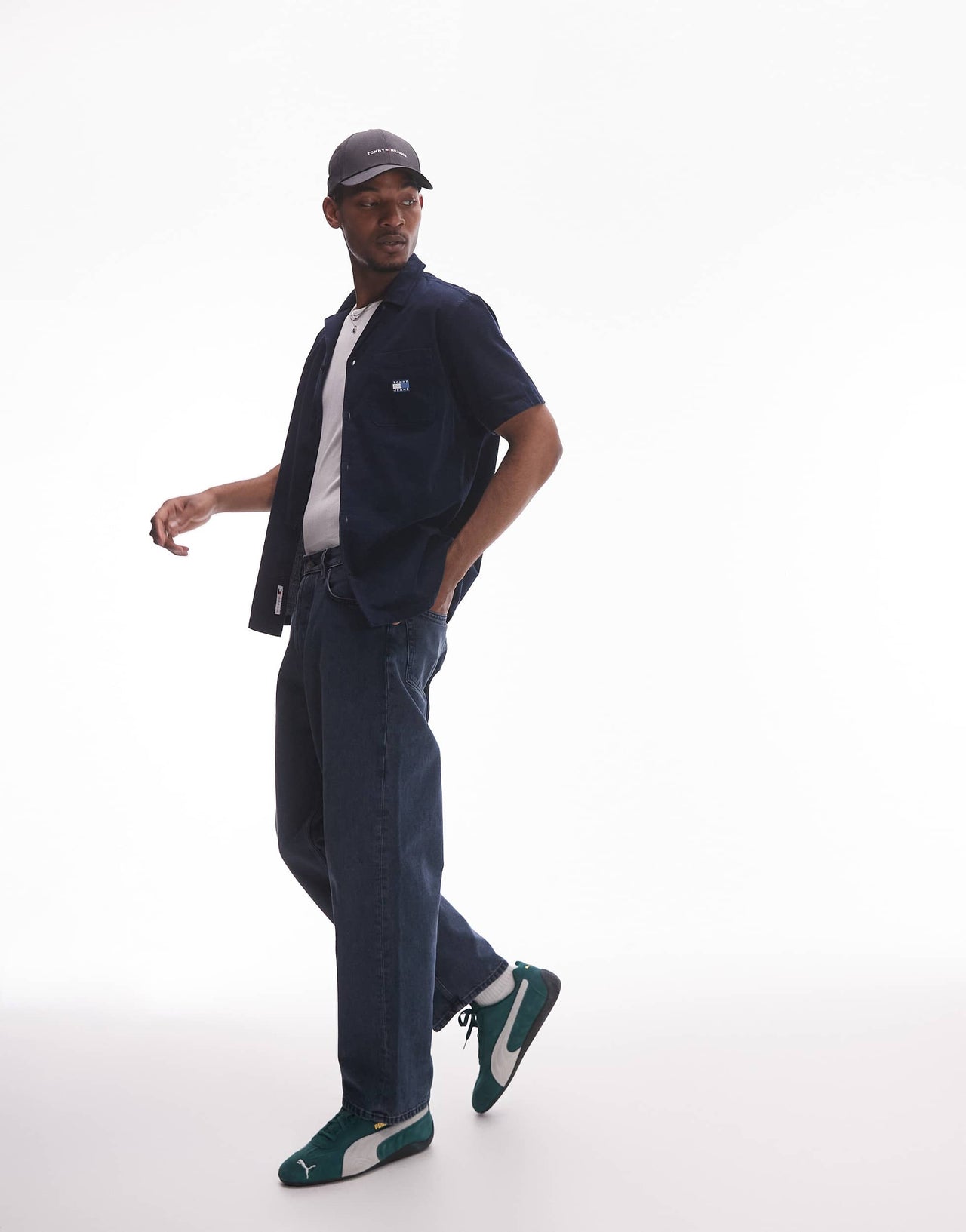 Tommy Jeans cord camp shirt in navy