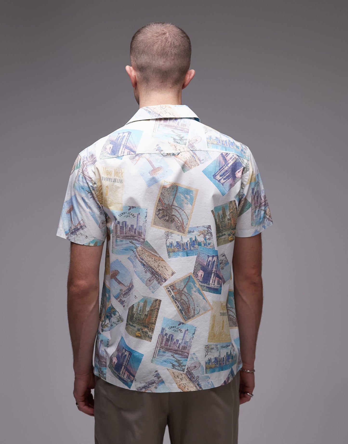 Tommy Jeans poplin postcard camp shirt in multi