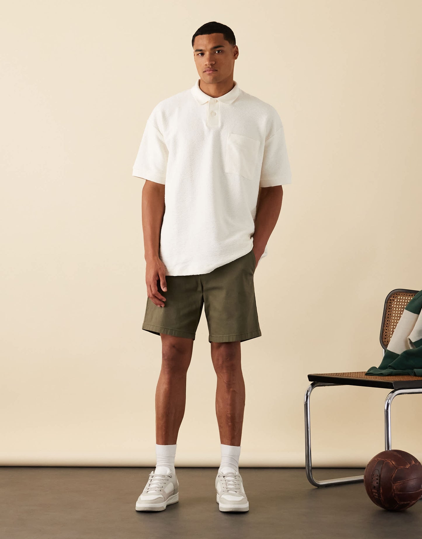 ASOS DESIGN premium heavyweight oversized polo in cream texture