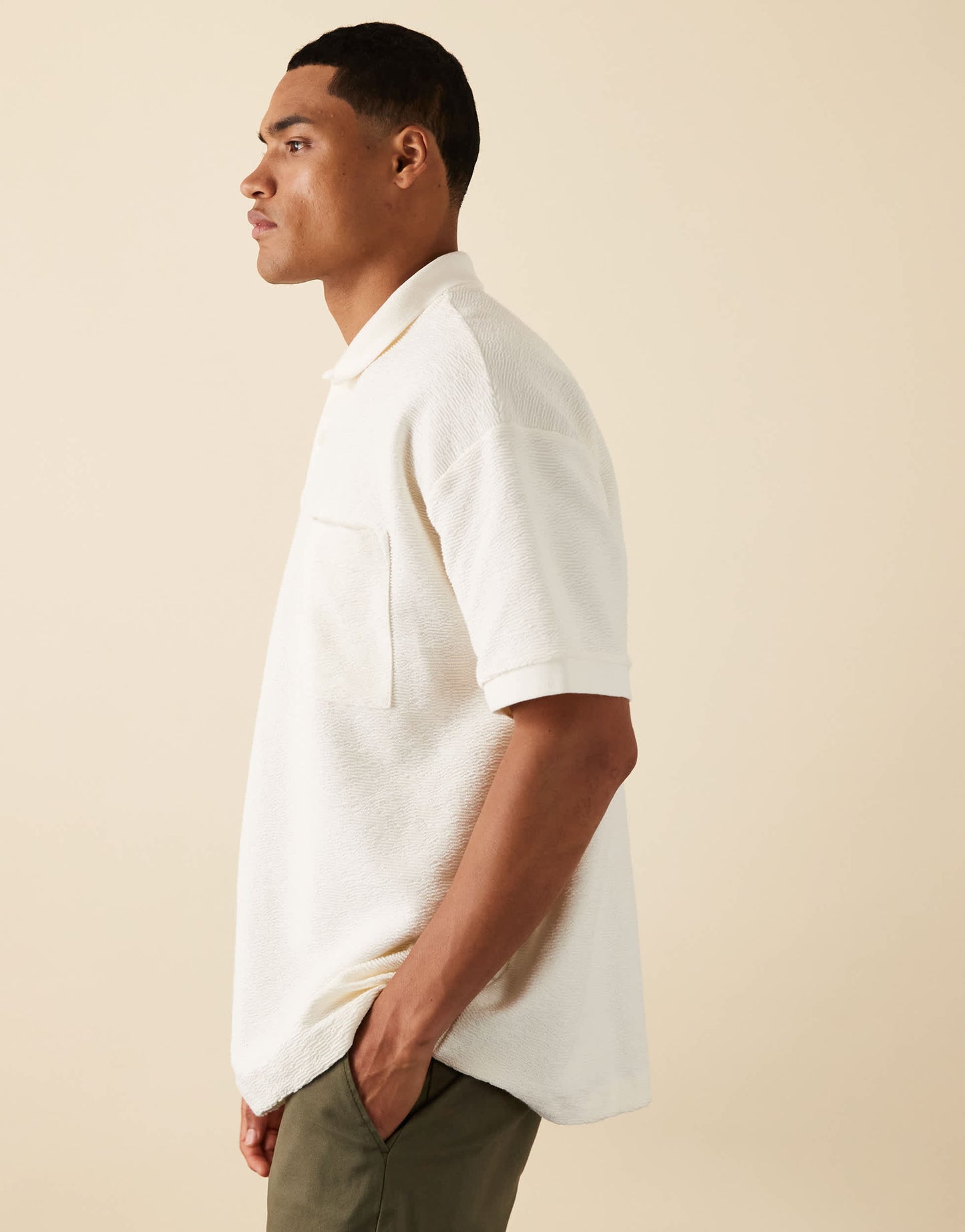 ASOS DESIGN premium heavyweight oversized polo in cream texture