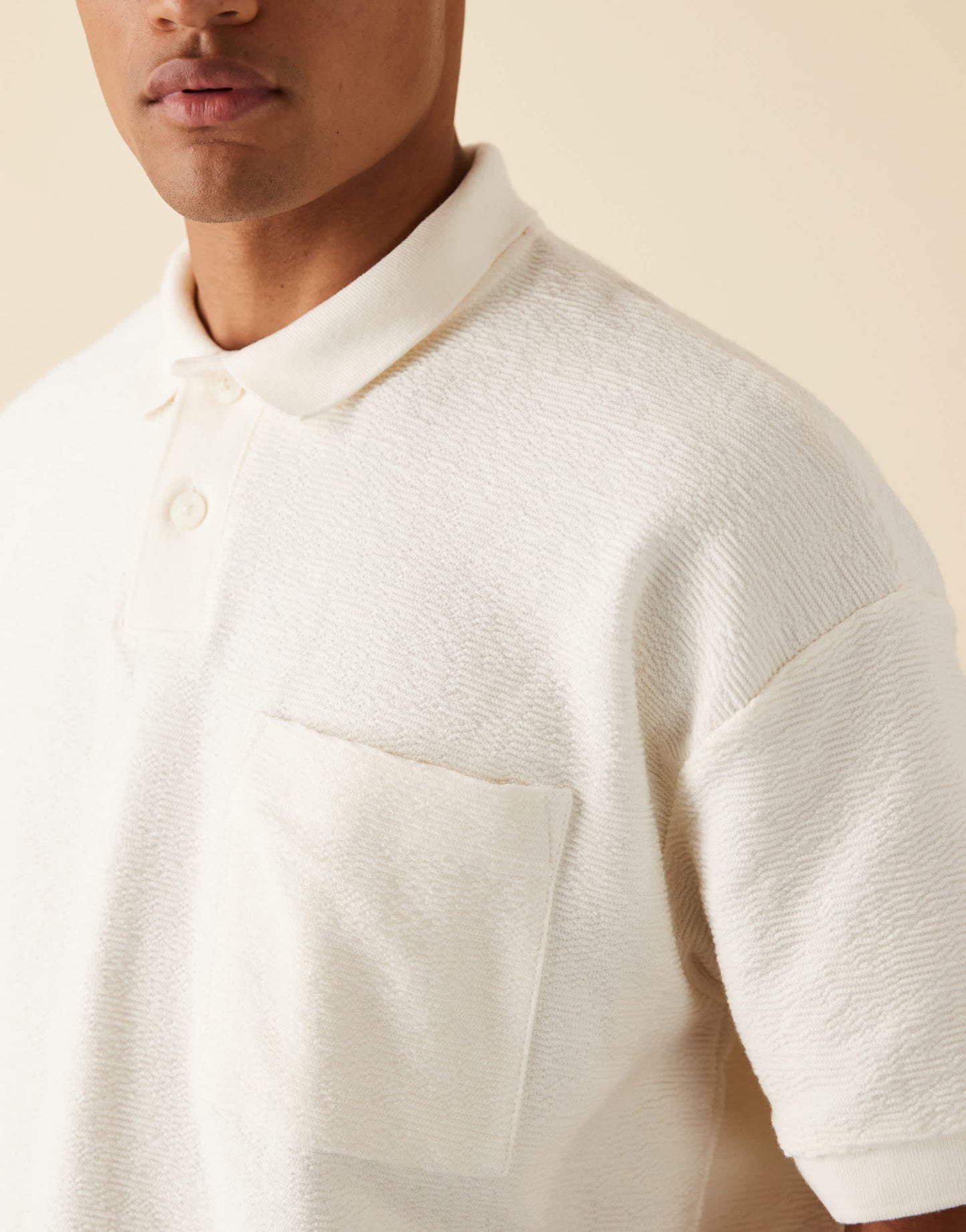 ASOS DESIGN premium heavyweight oversized polo in cream texture