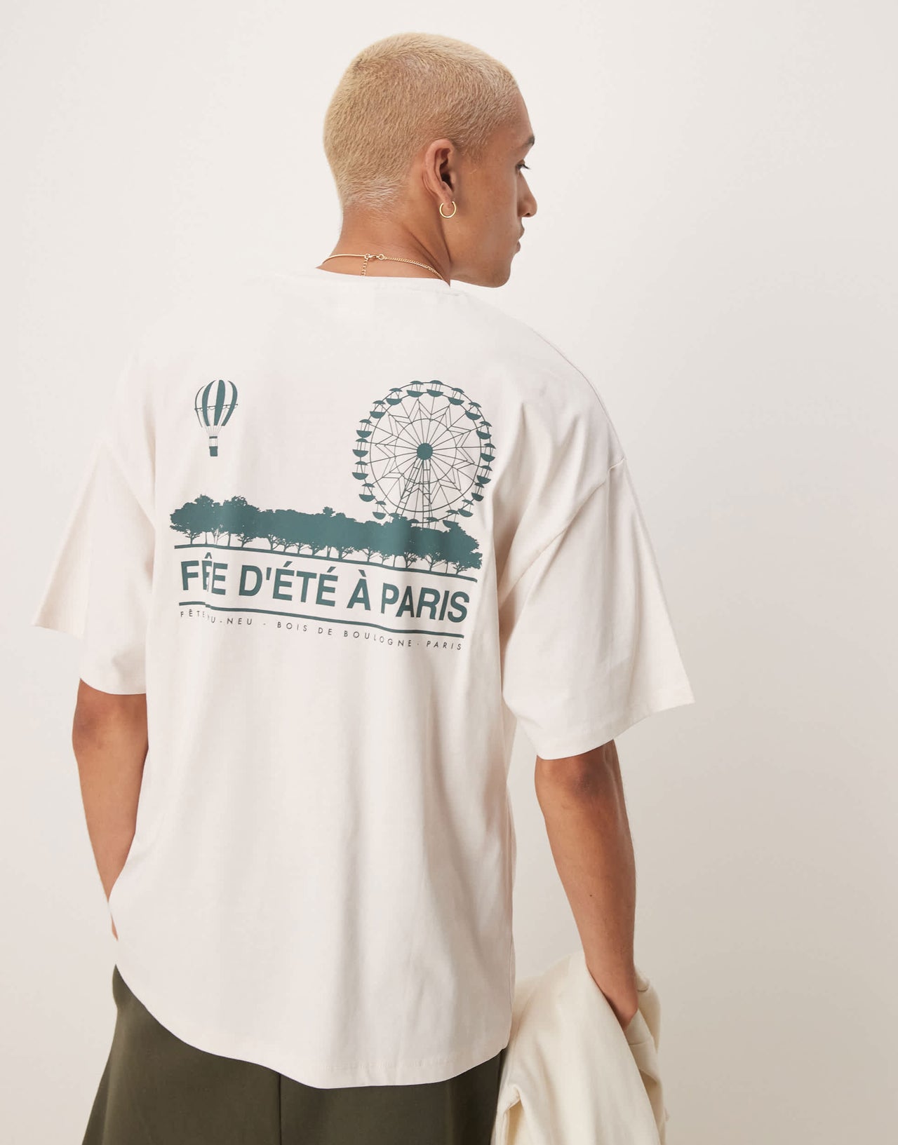 Selected oversized heavy weight  t-shirt with paris backprint in cream