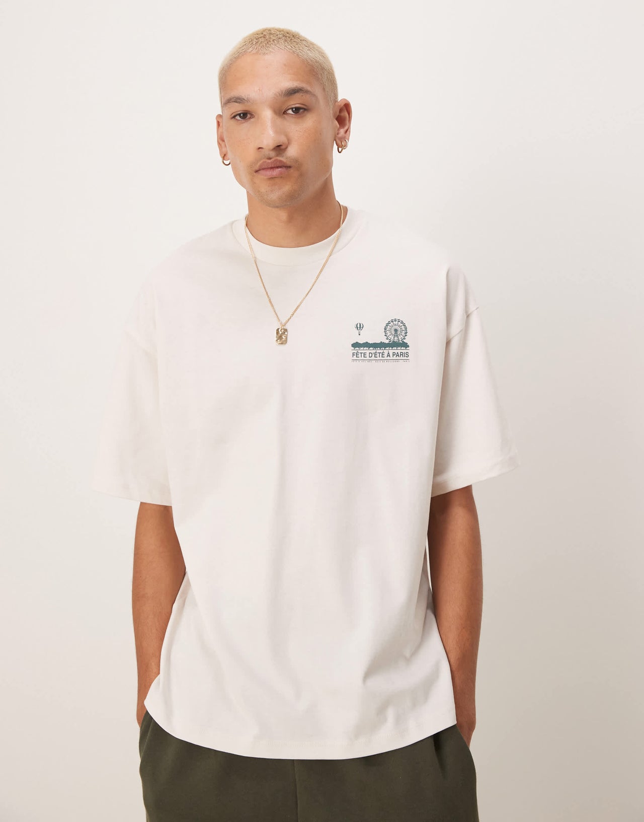 Selected oversized heavy weight  t-shirt with paris backprint in cream