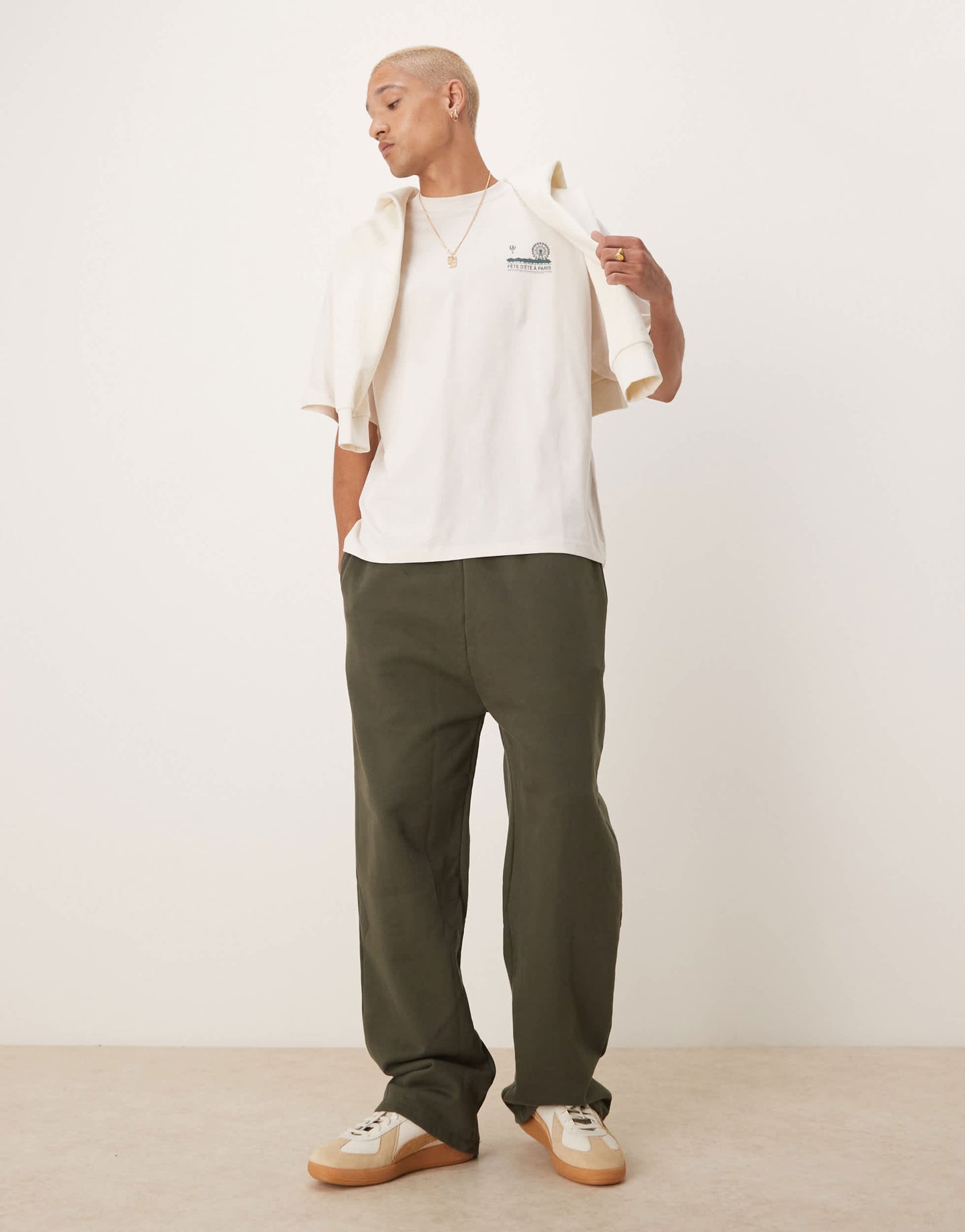 Selected oversized heavy weight  t-shirt with paris backprint in cream