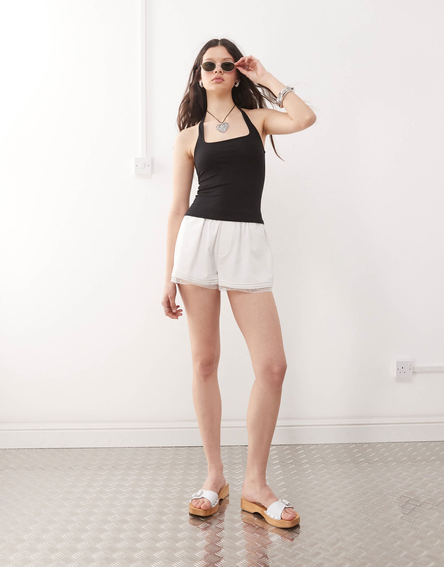 Weekday slim fit square halter neck top in black