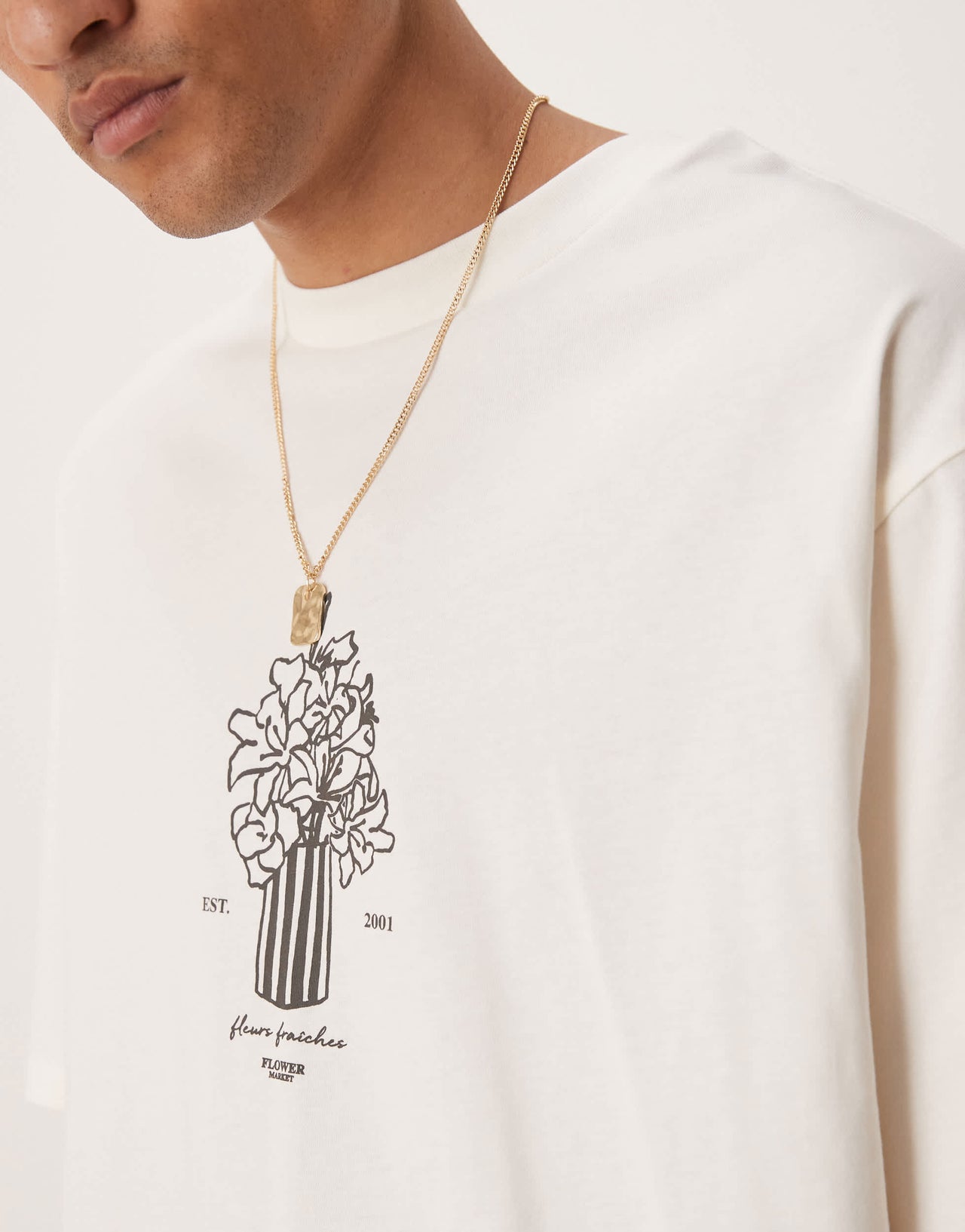 Selected oversized t-shirt with vase chest print in cream