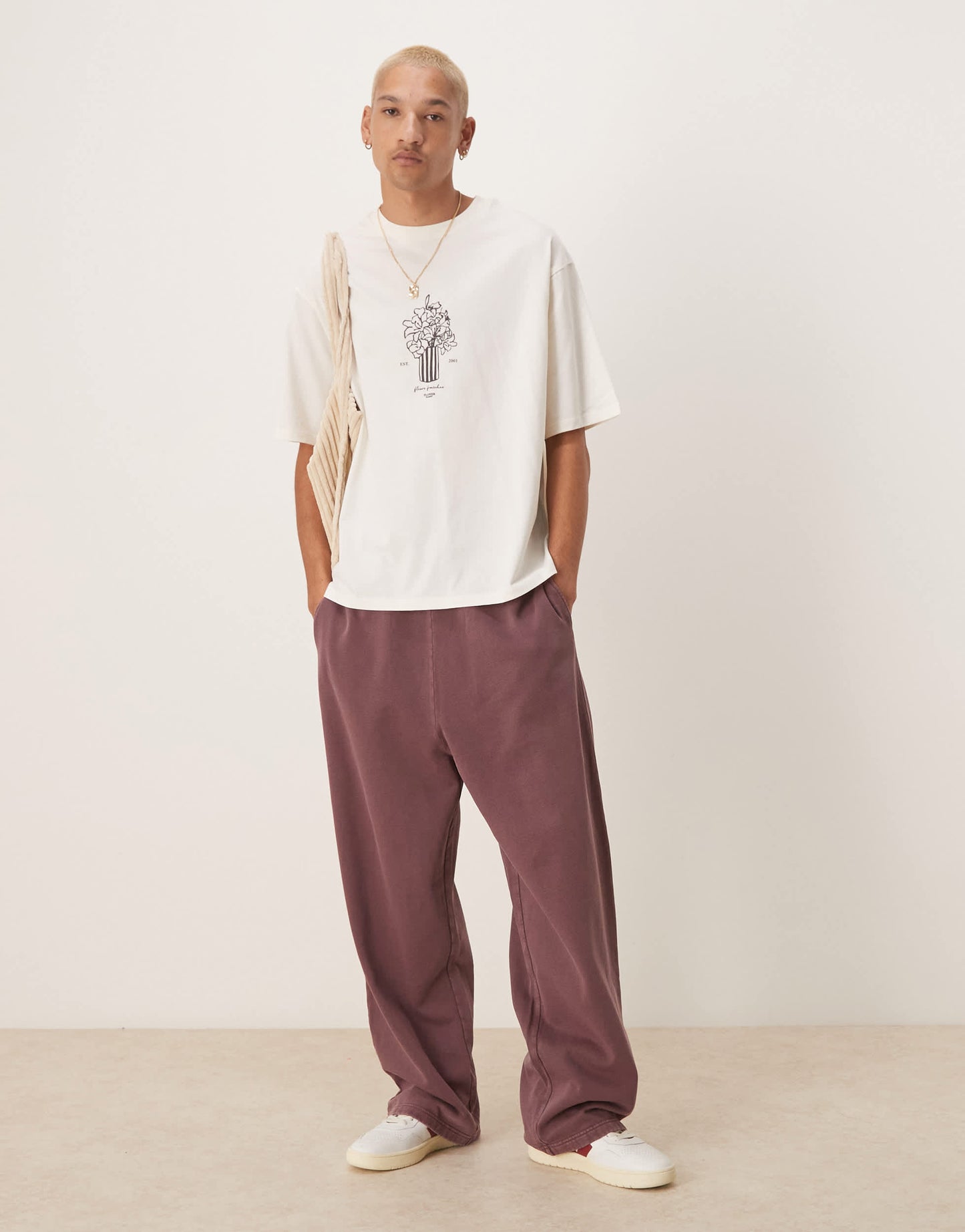 Selected oversized t-shirt with vase chest print in cream