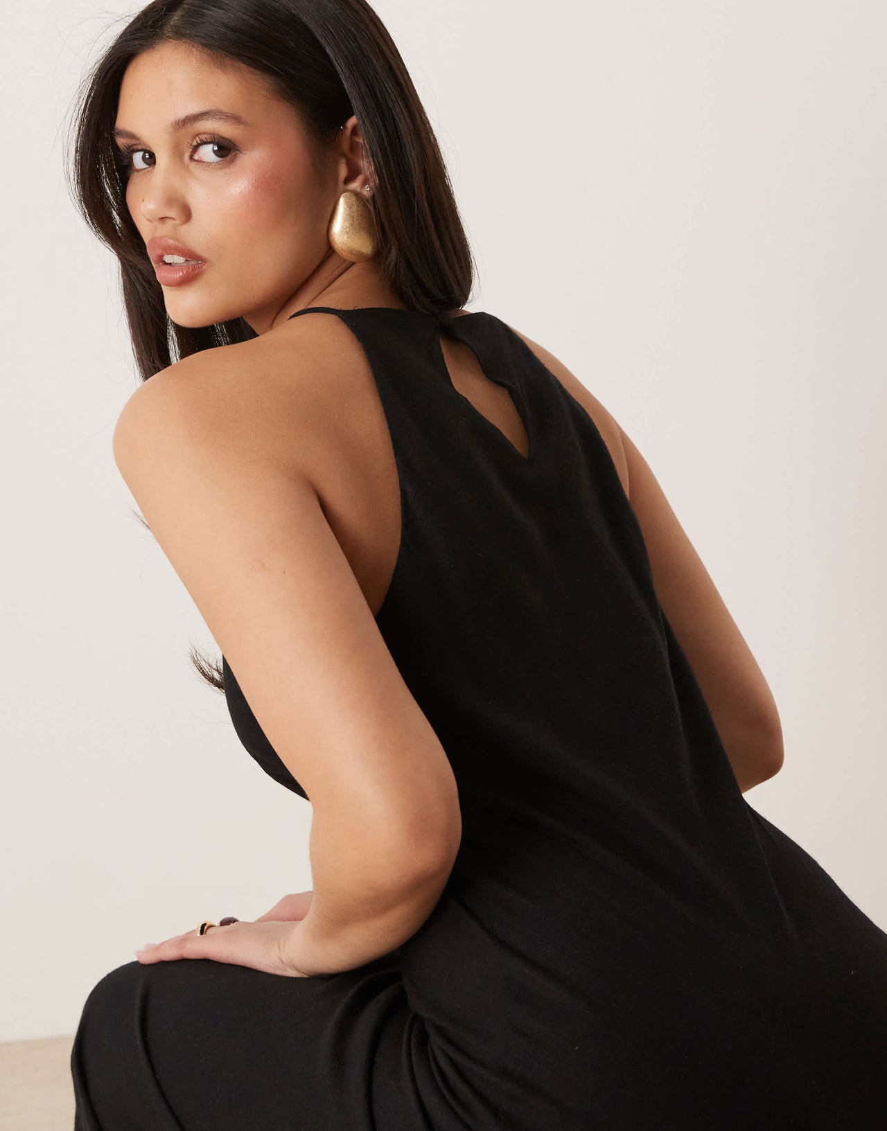 ASOS DESIGN linen racer maxi sundress in black