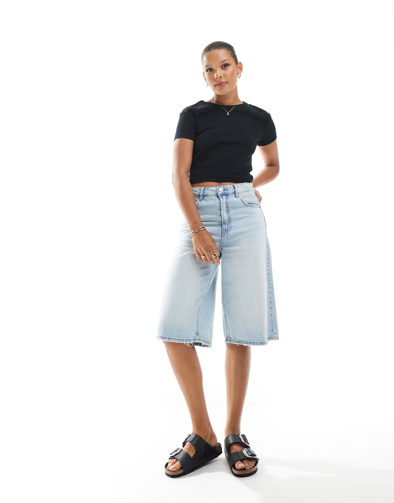 Pull&Bear 2 pack baby tee in black & stripe